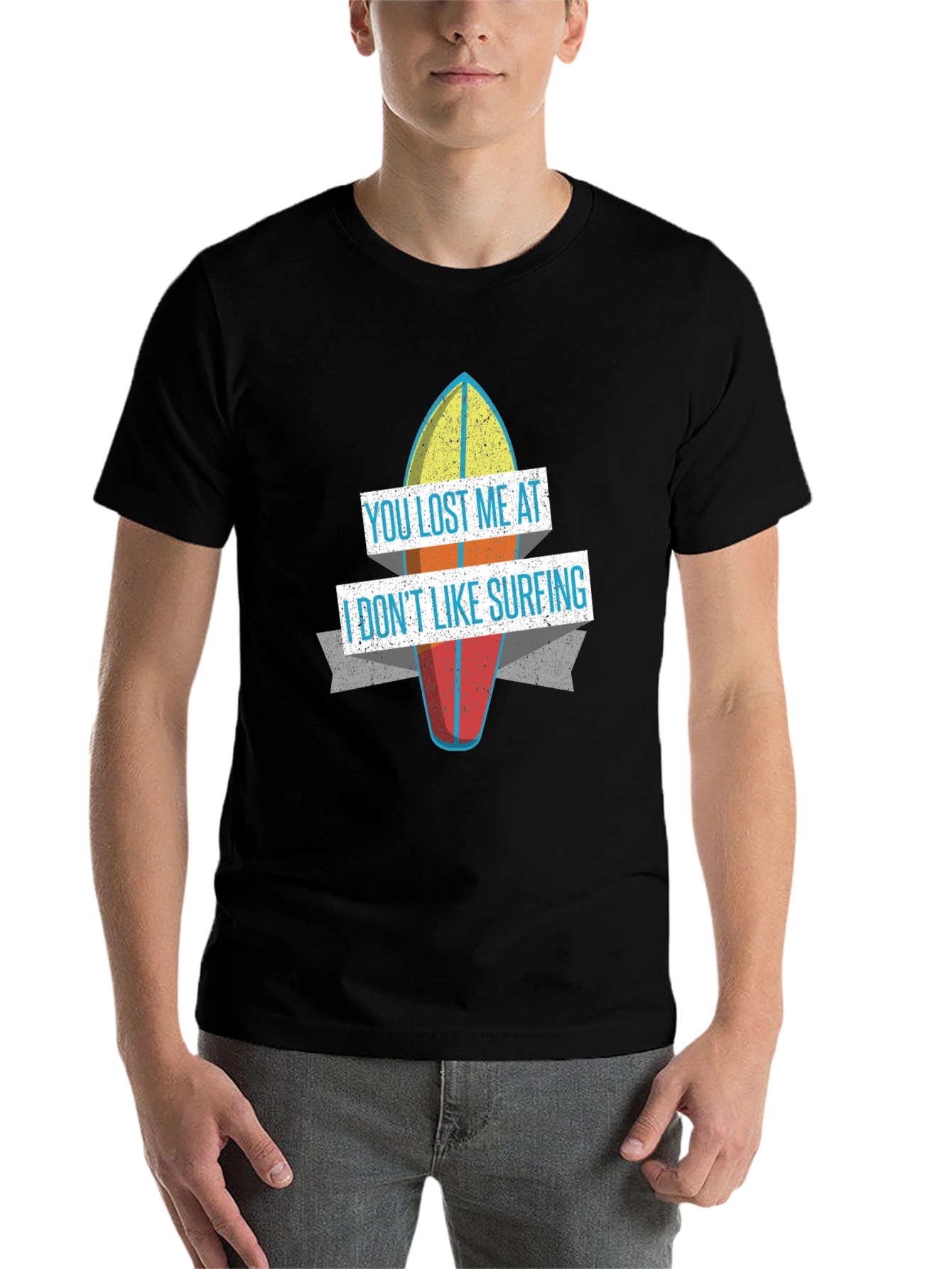 Black Funny "You Lost Me at Surfing" Graphic T-Shirt view 7