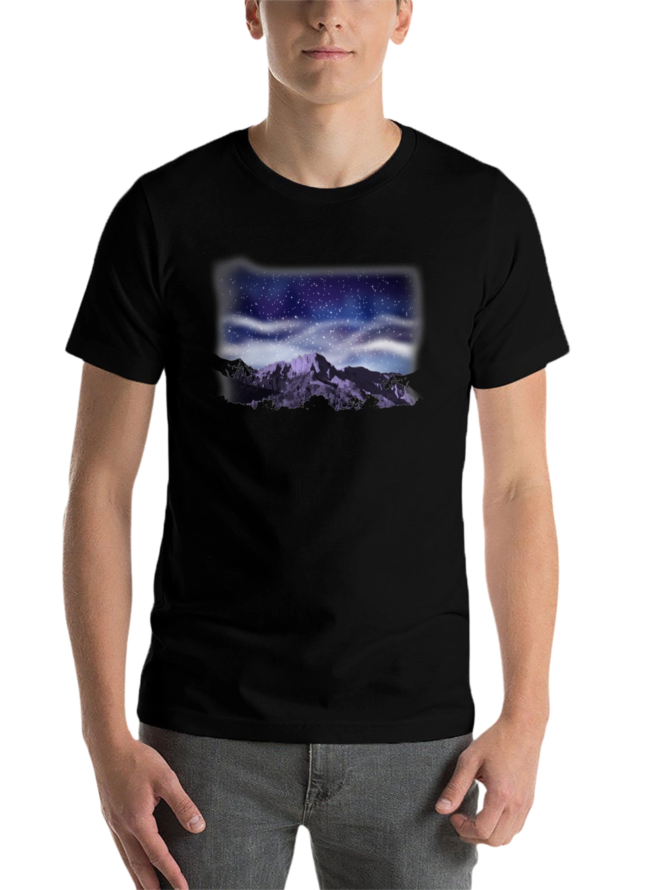 Black Night Sky Mountain Graphic Tee - Black view 7