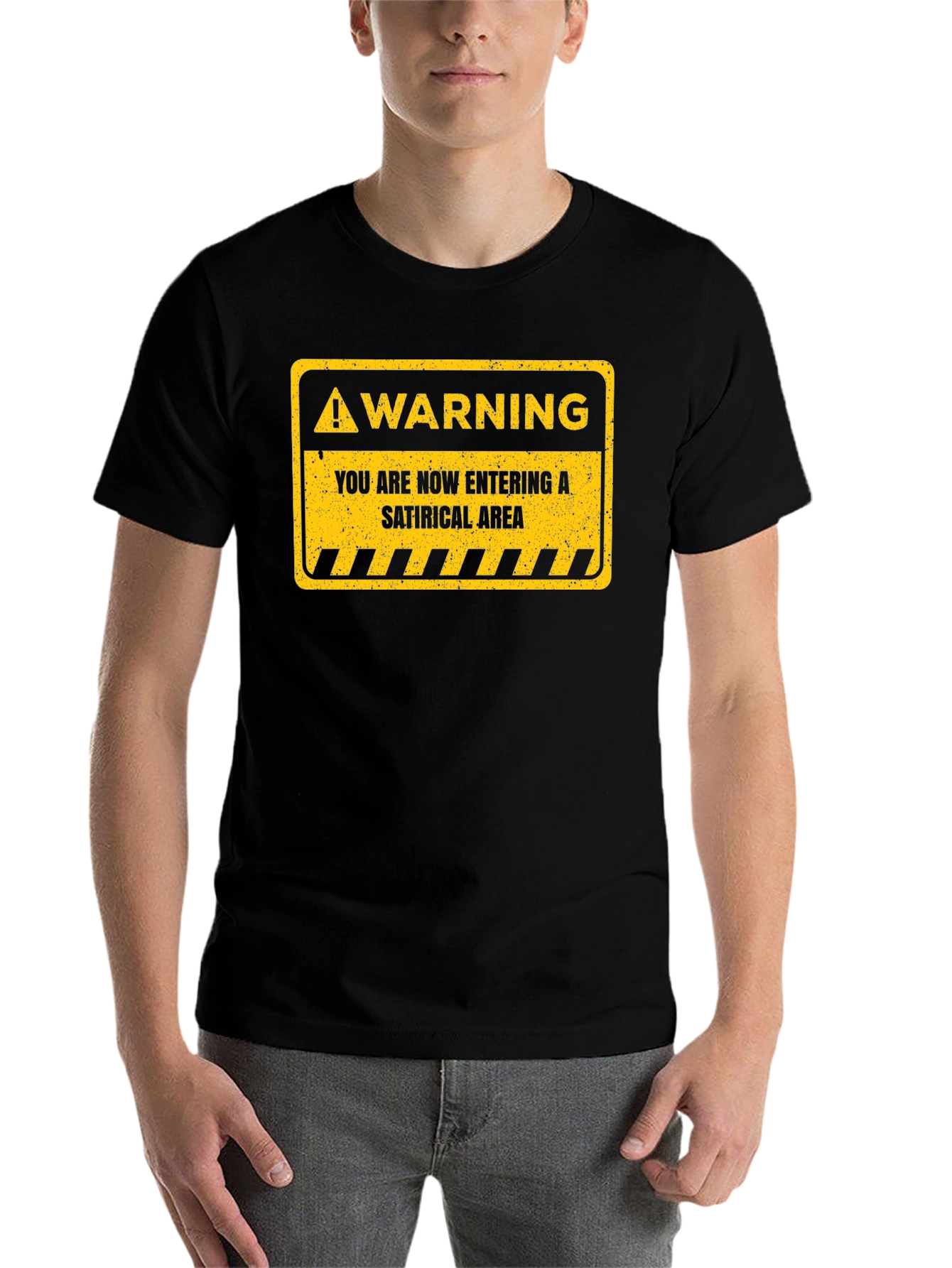 Black Satirical Area Warning Graphic Tee - Funny Humor T-Shirt view 7
