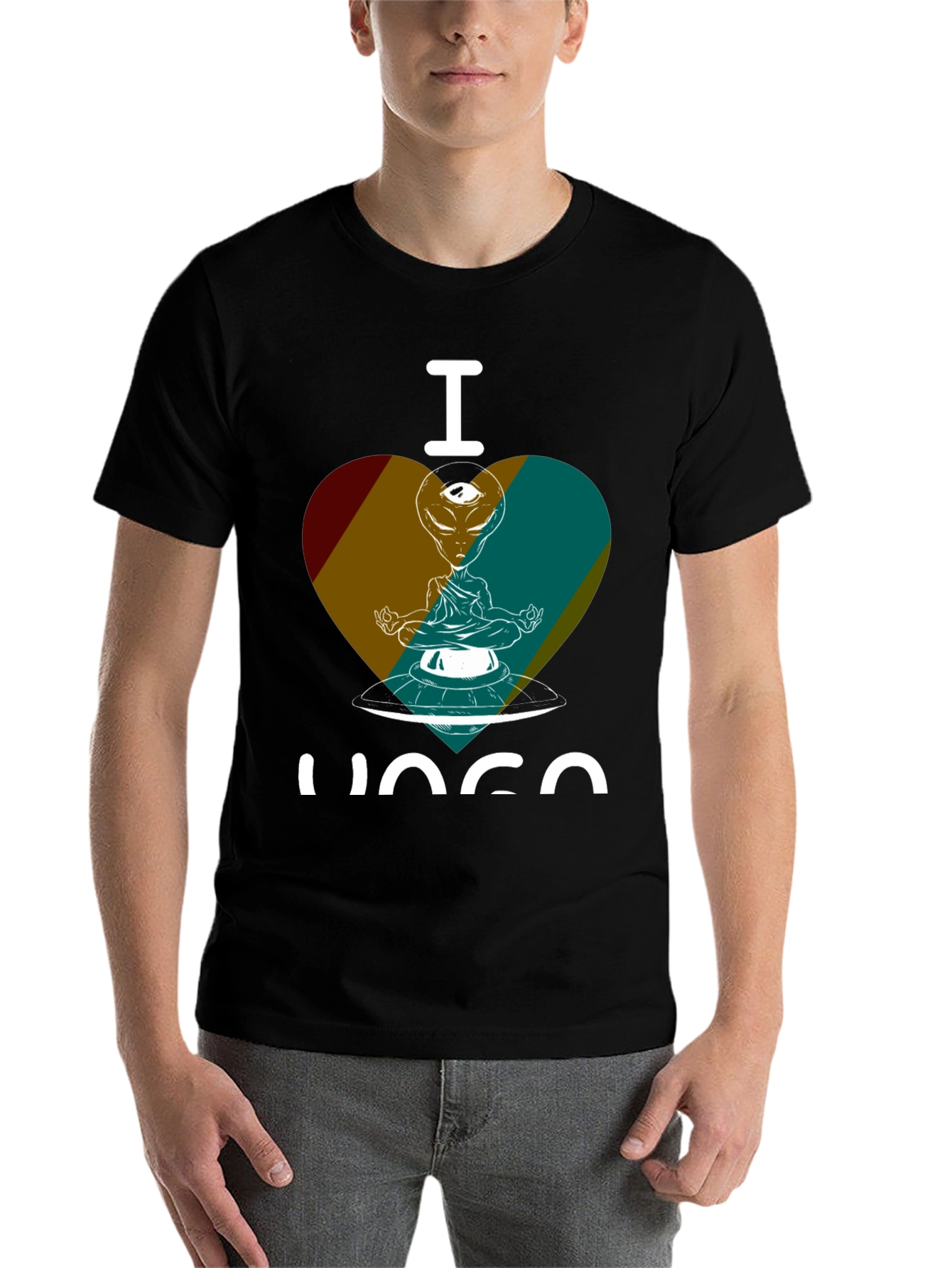 Black I Love Yoga Alien UFO Graphic Tee - Meditating in Space! view 7