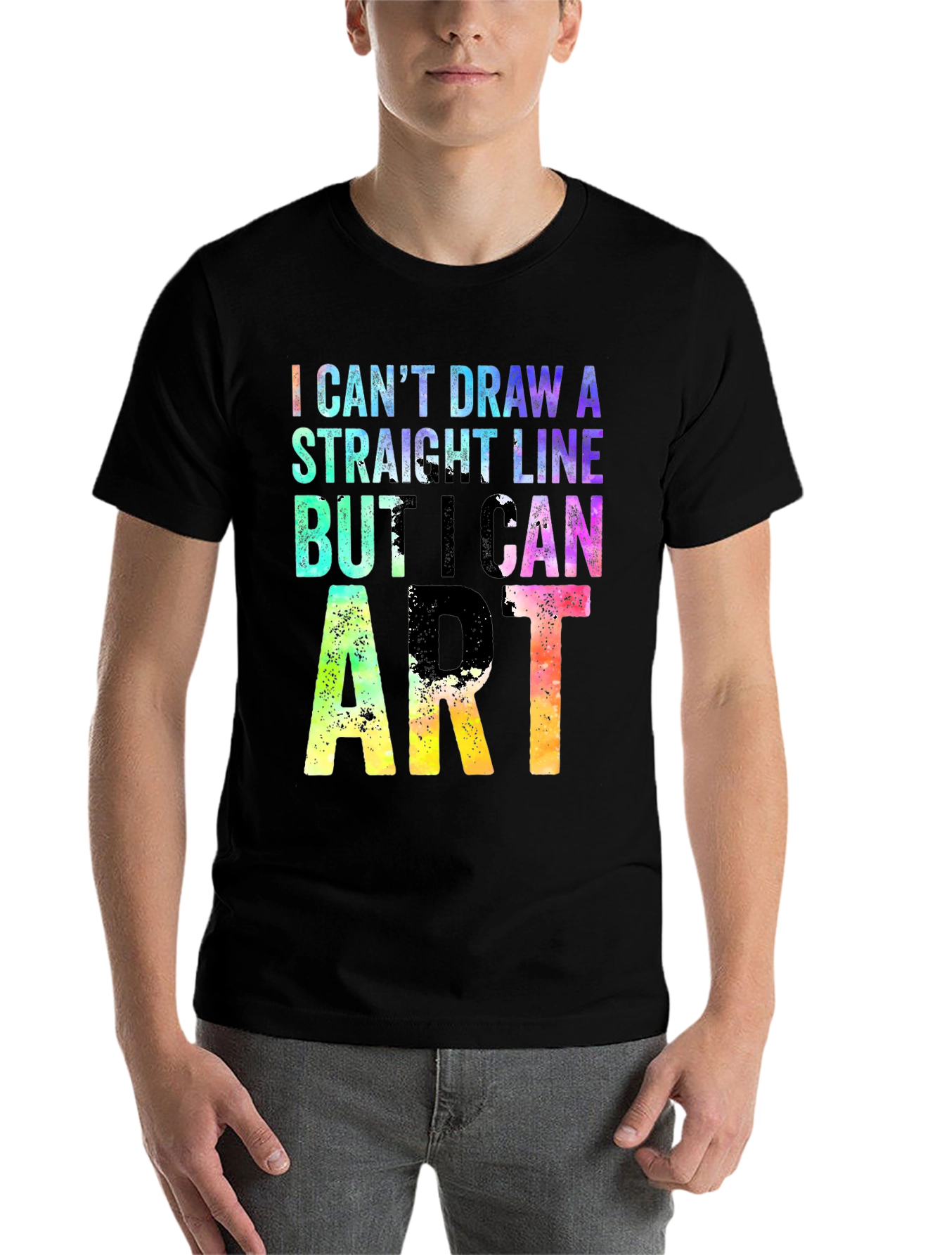 Black I Can't Draw A Straight Line But I Can Do Art T-Shirt view 7