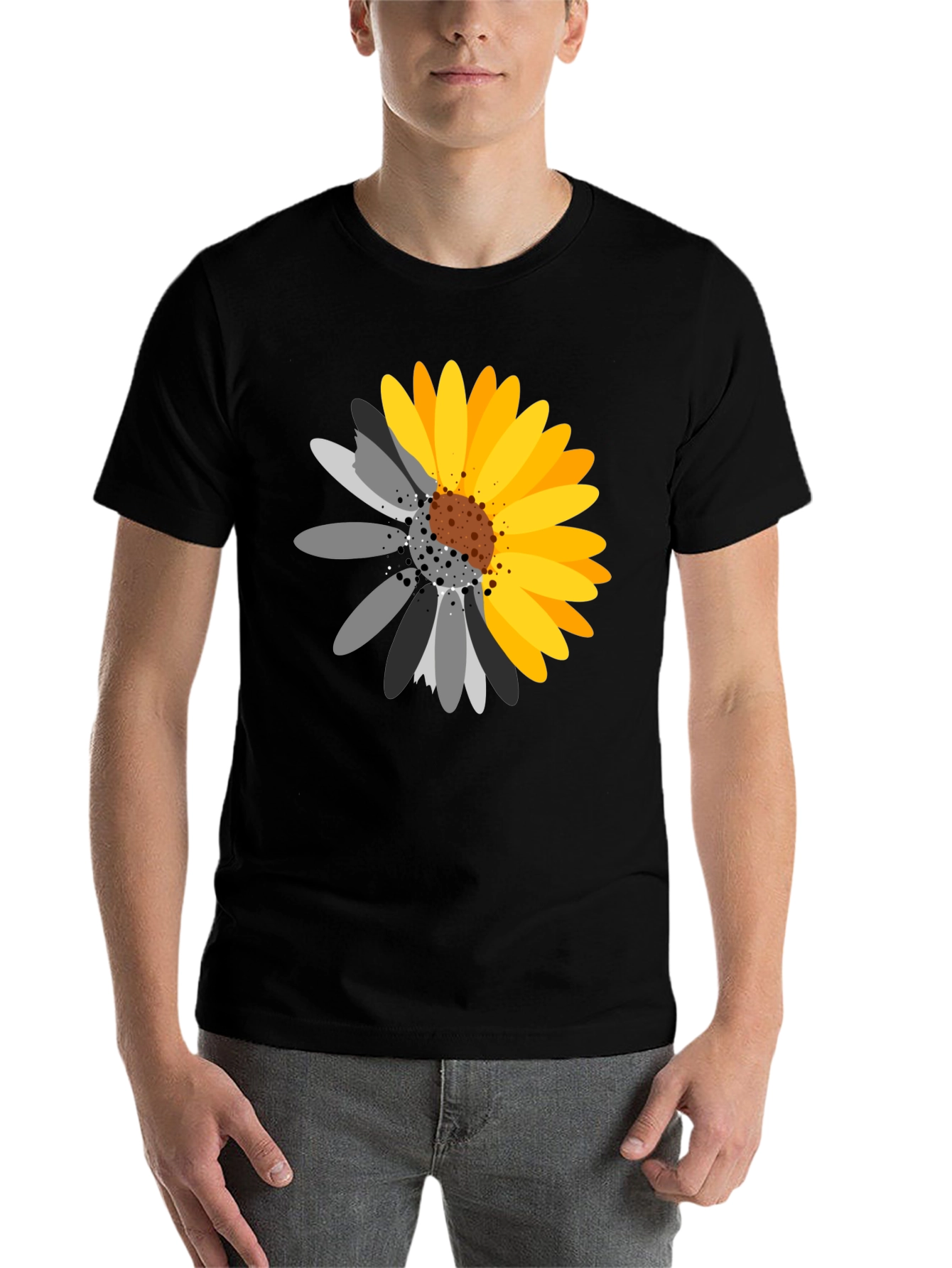 Black Black T-Shirt with Sunflower Graphic view 7