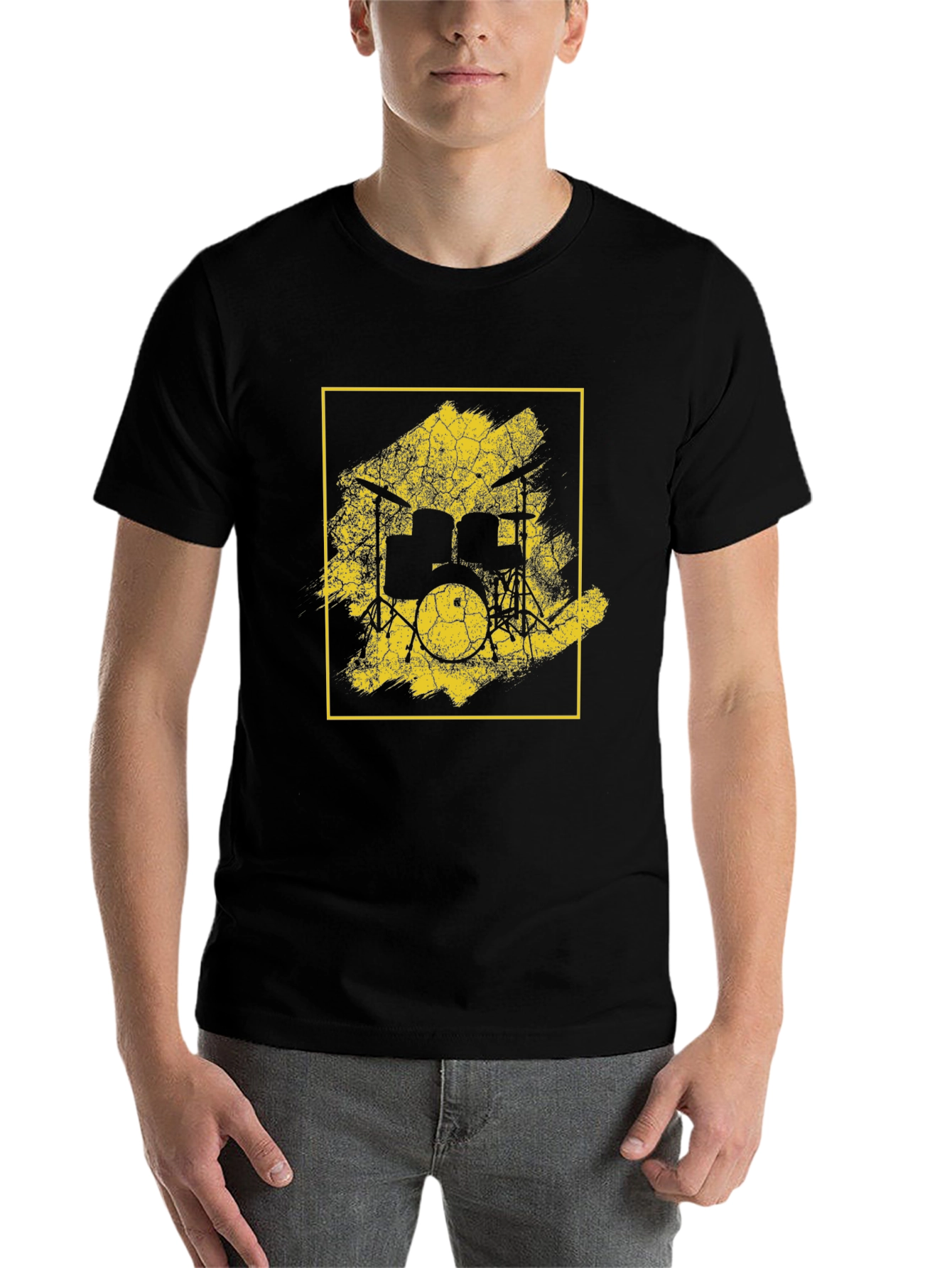 Black Vintage Drum Kit Graphic Tee - Black Cotton Blend view 7