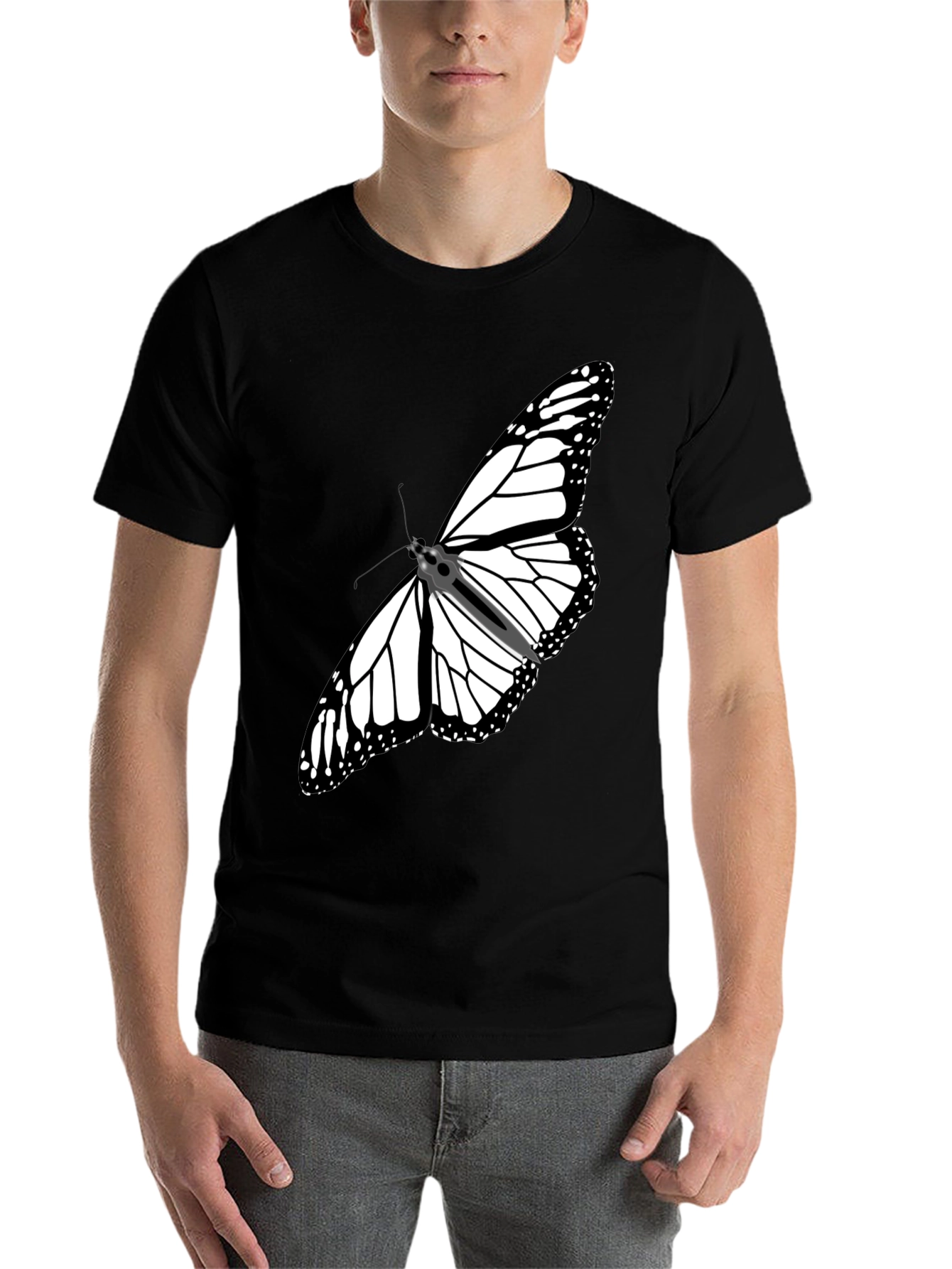 Black Butterfly Graphic Tee - Stylish Black Cotton T-Shirt view 7