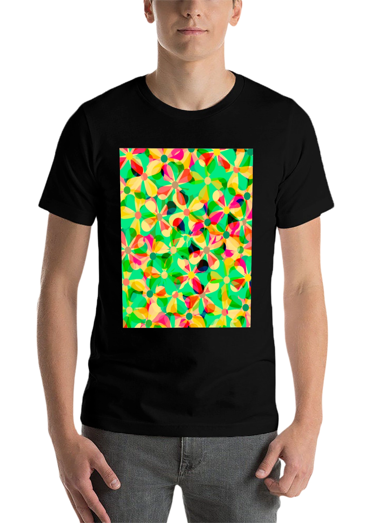 Black Floral Pattern Tee - Vibrant & Unique Design view 7