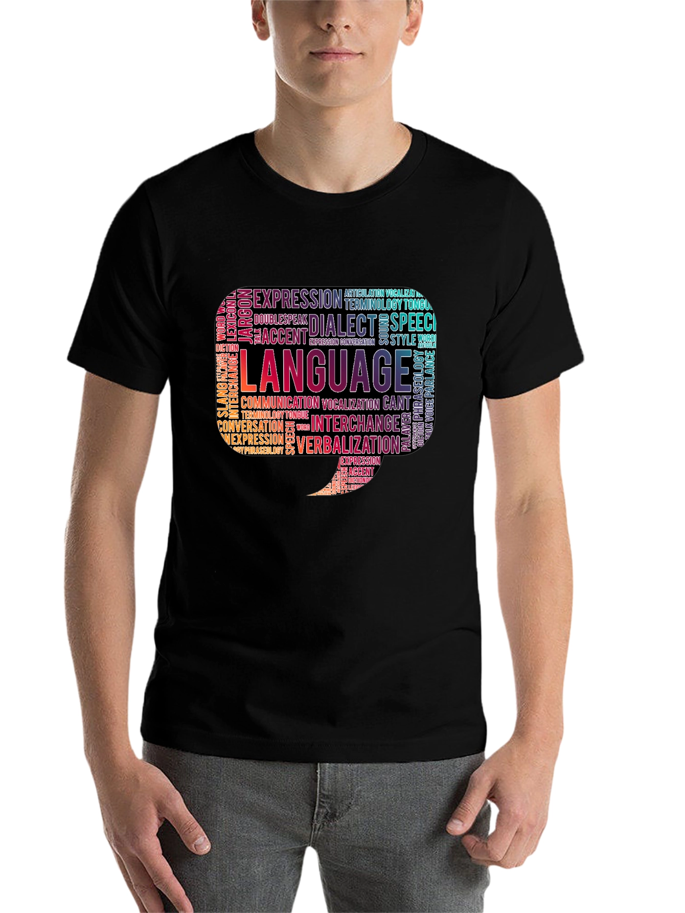 Black Language Word Cloud Graphic Tee view 7
