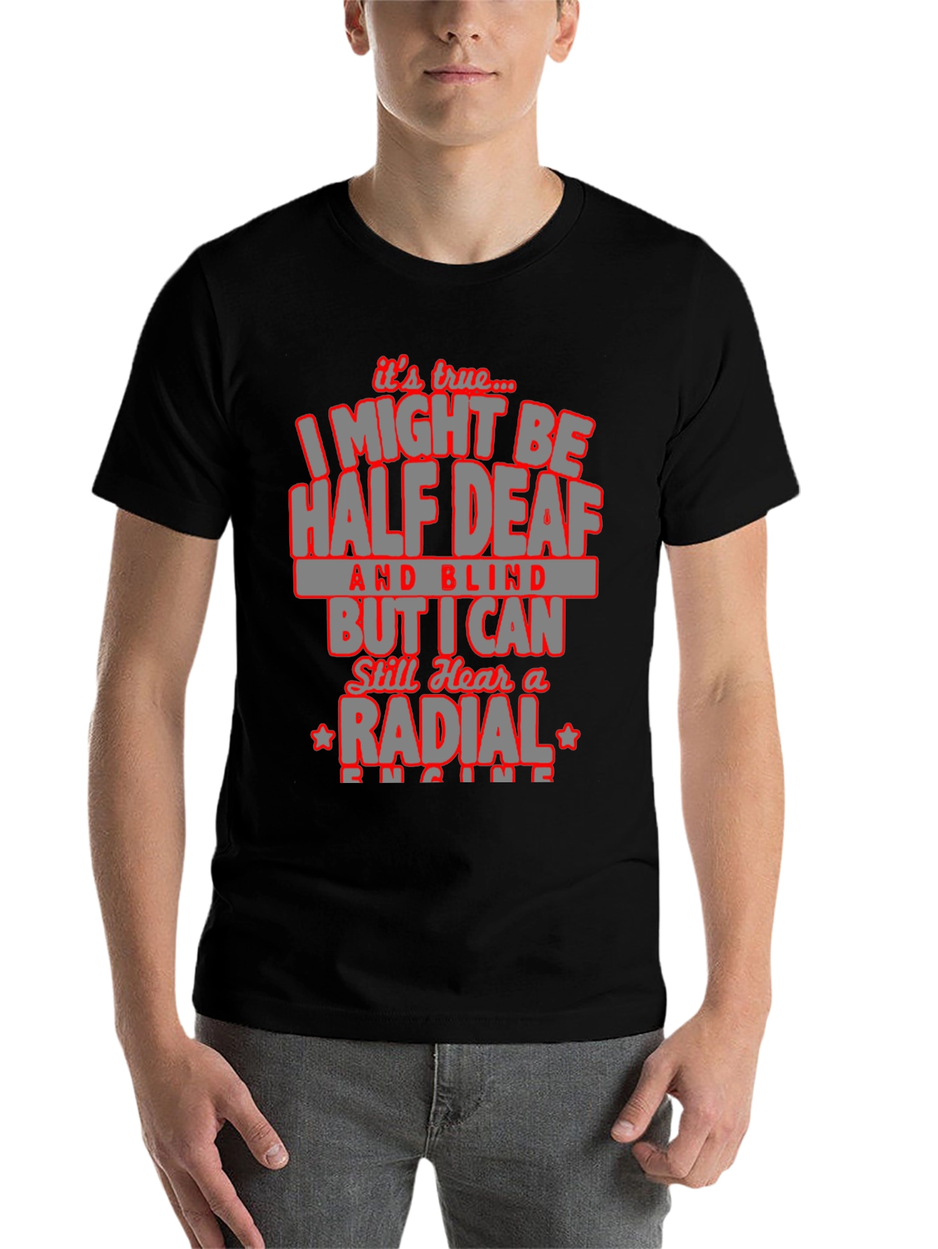 Black Half Deaf and Blind Radial Engine T-Shirt view 7