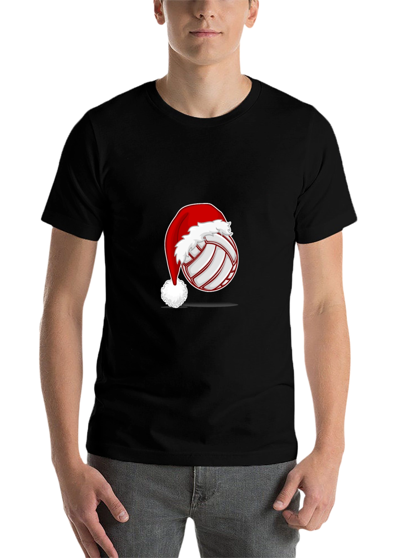 Black Volleyball Santa Hat Graphic Tee view 7
