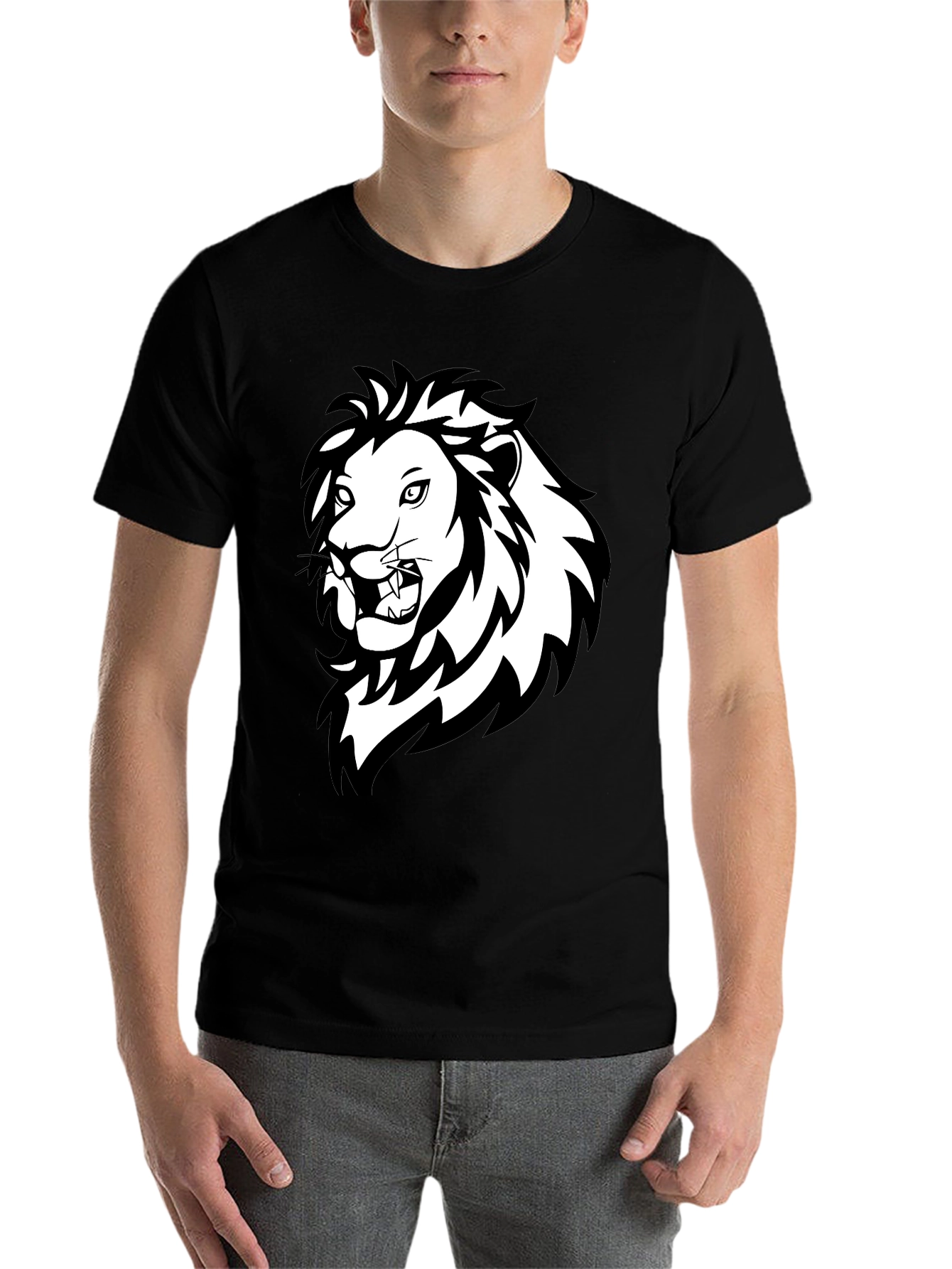 Black Bold Lion Graphic Tee - Black Cotton Crew Neck T-Shirt view 7
