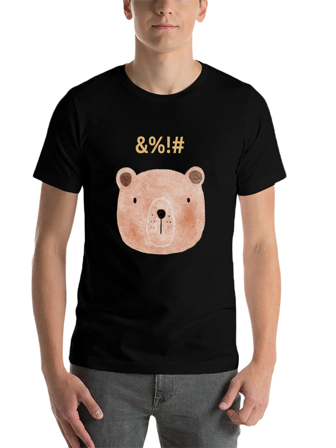 Black Funny Bear Graphic Black T-Shirt view 7