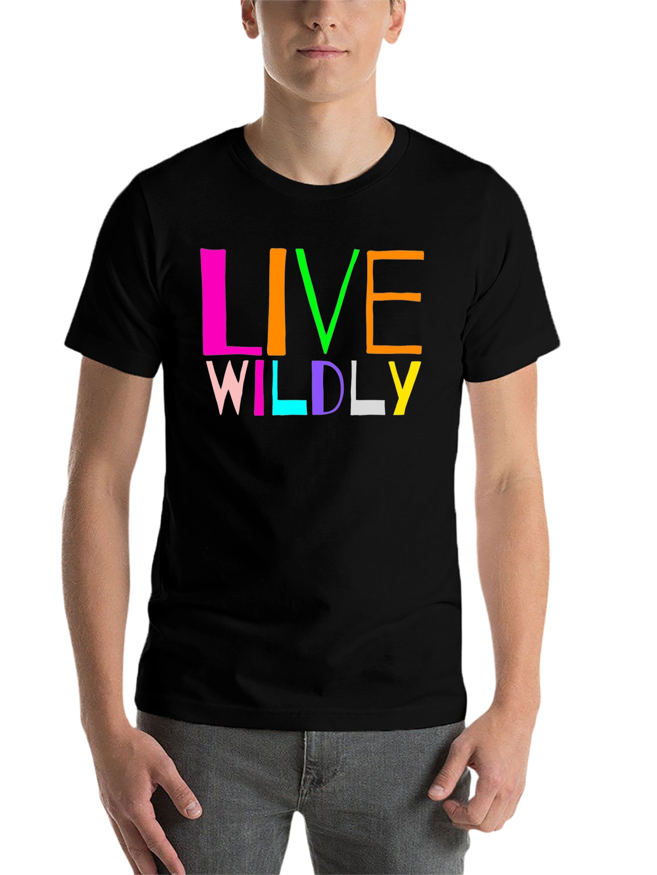 Black Live Wildly Graphic Tee - Colorful Design view 7