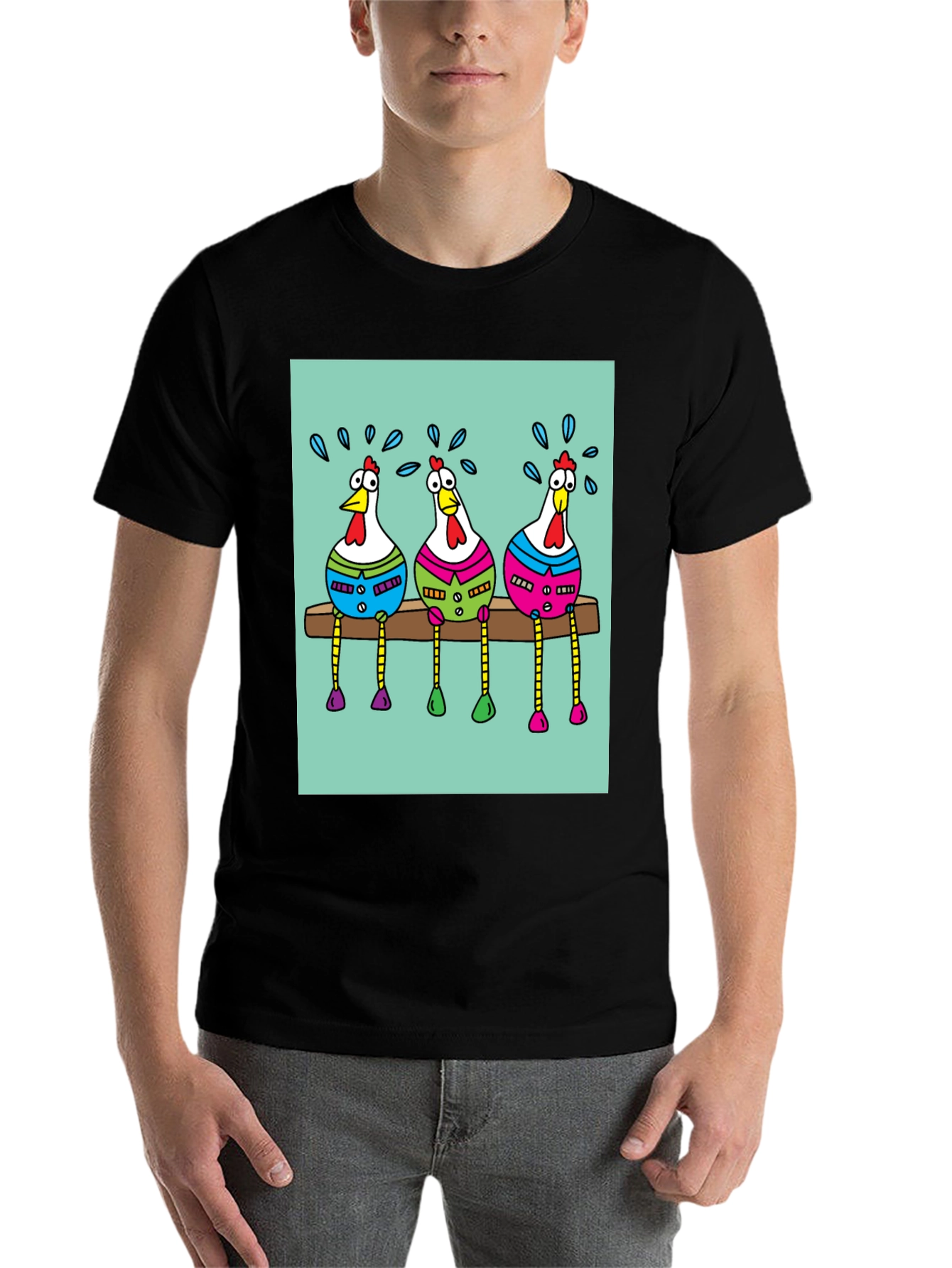 Black Funny Chicken Graphic Print Black T-Shirt view 7