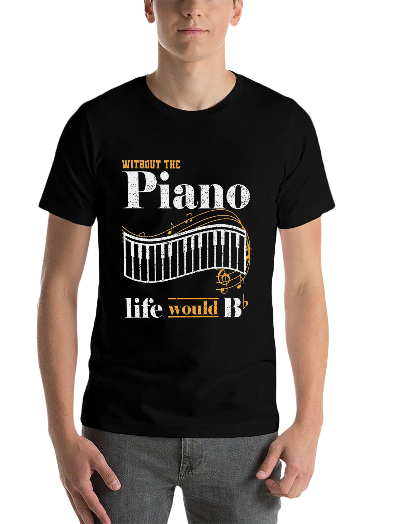 Black Piano Music Lover Black T-Shirt - Life Would Be Flat! view 7
