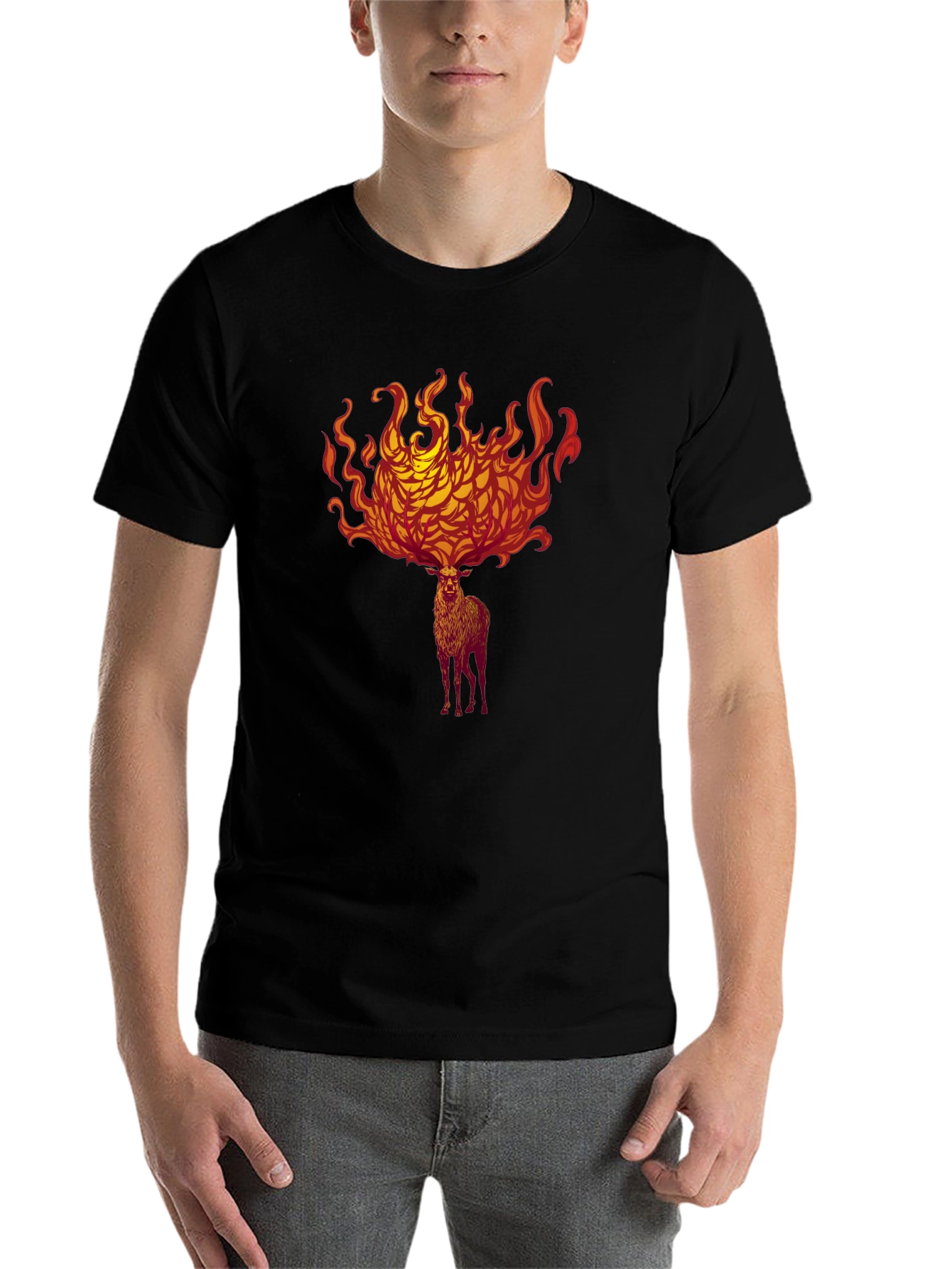 Black Fiery Stag Graphic Tee - Bold Statement Shirt view 7