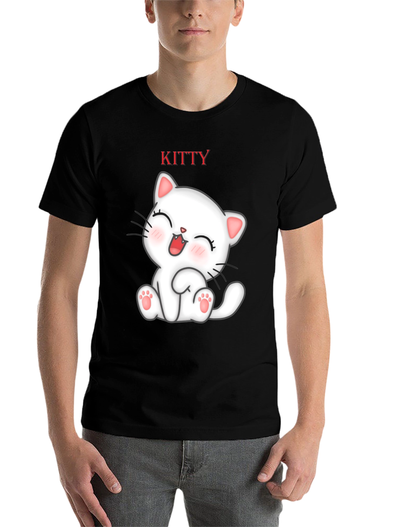 Black Kitty Cat Graphic Tee - Cute Cartoon Cat T-Shirt view 7