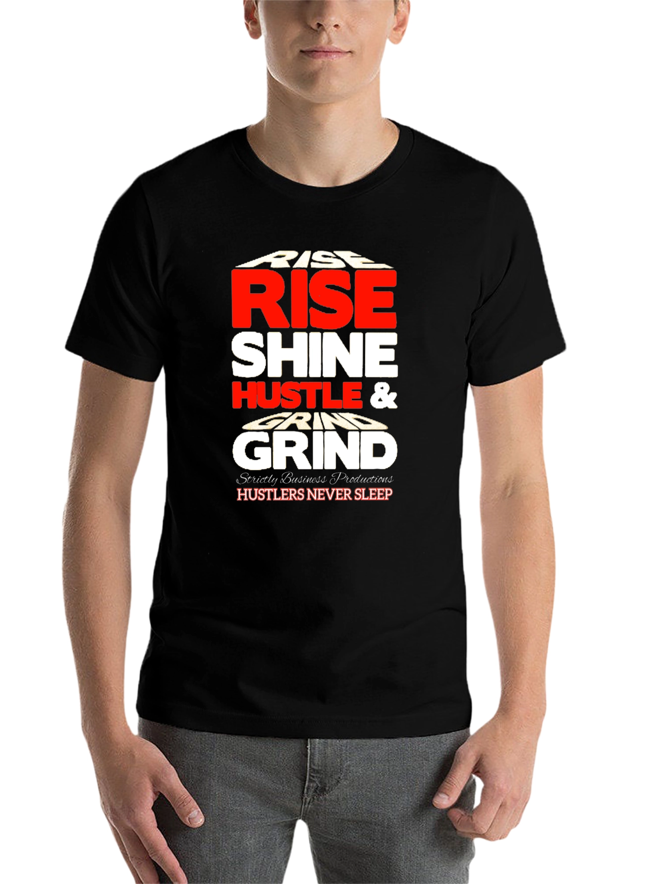 Black Rise Shine Hustle Grind Black Graphic Tee view 7