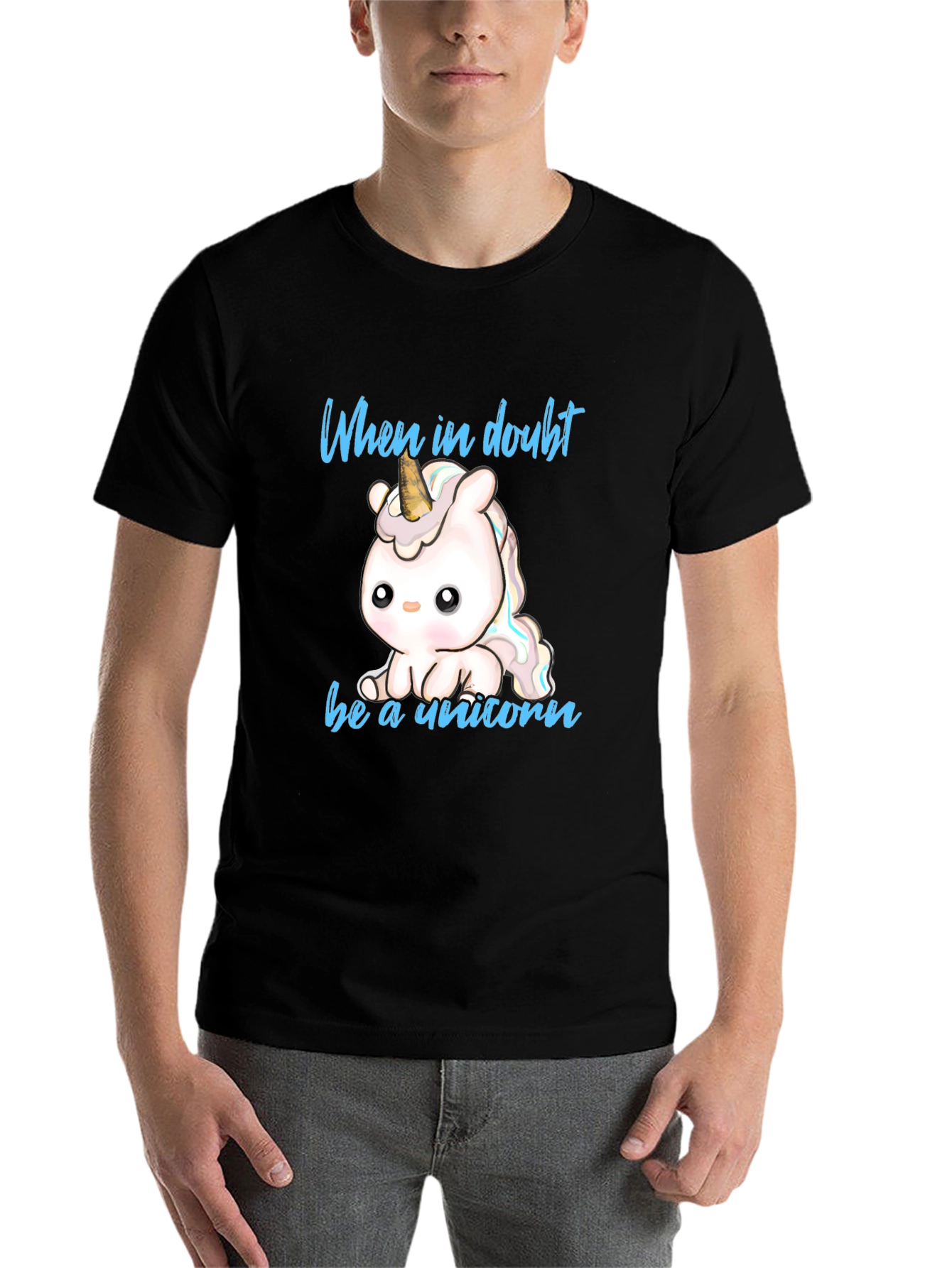 Black Cute Unicorn T-Shirt - When in Doubt Be a Unicorn view 7