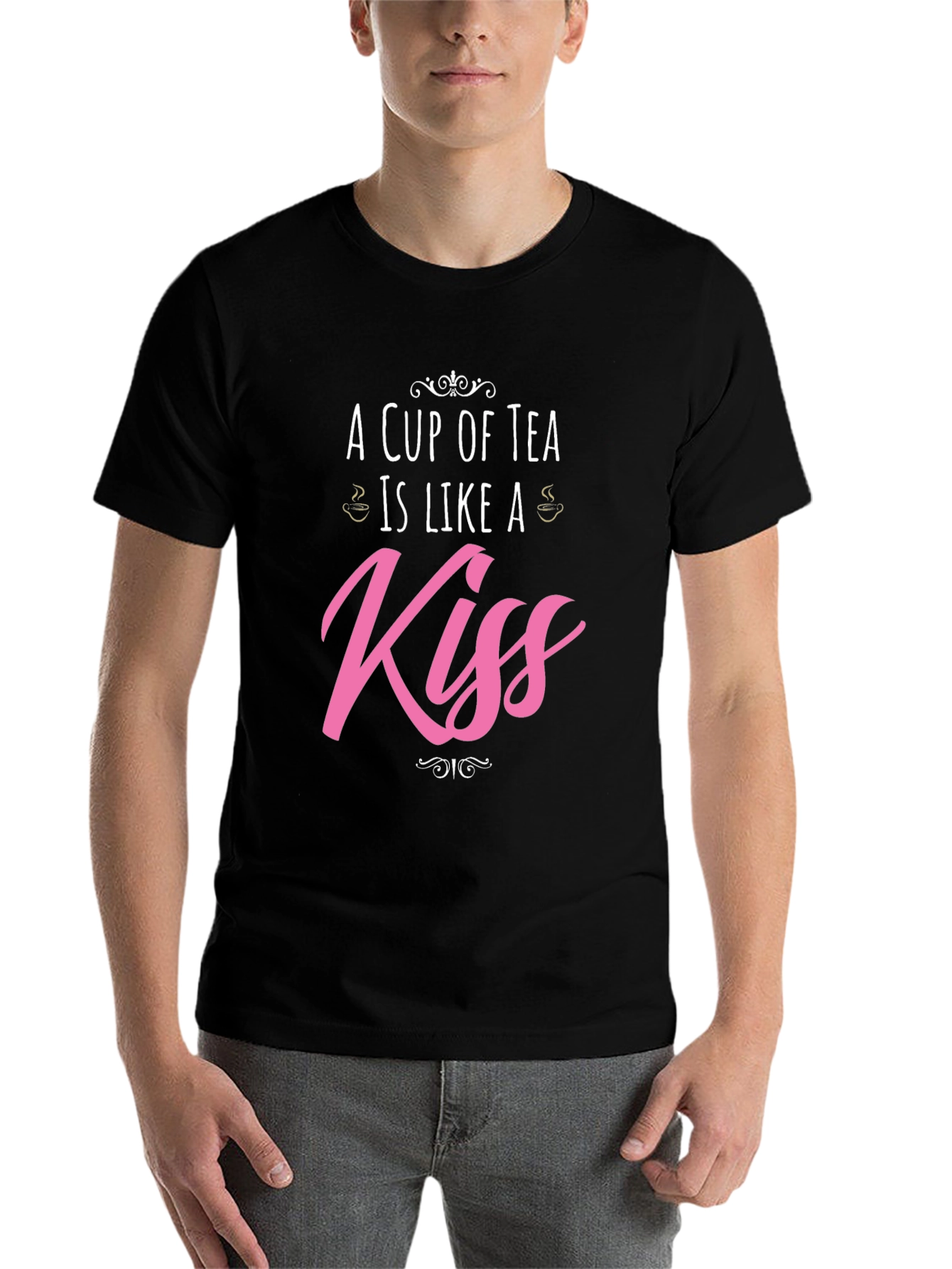 Black A Cup of Tea is Like a Kiss Graphic T-Shirt view 7