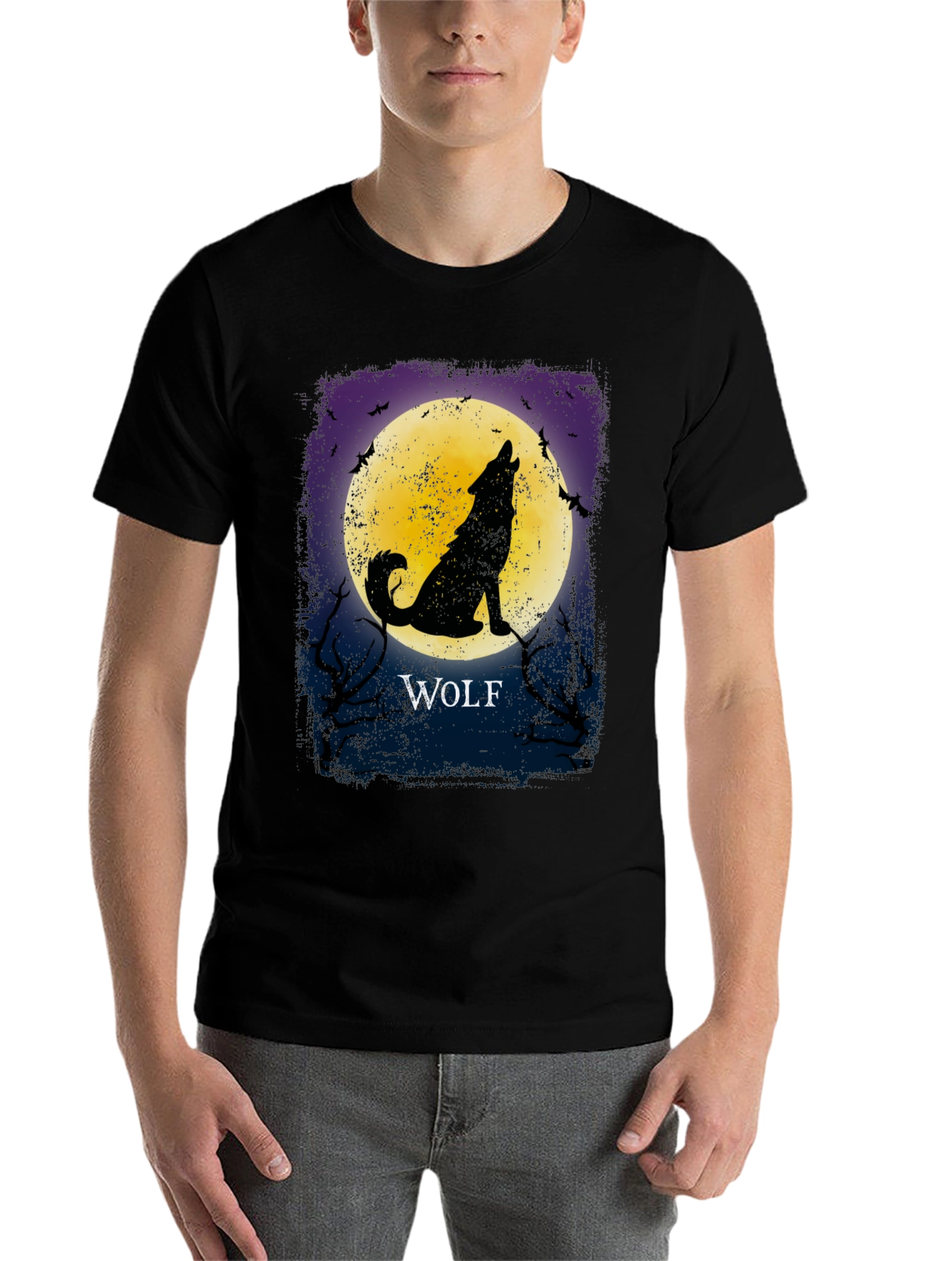Black Wolf Howling at Moon Graphic T-Shirt view 7