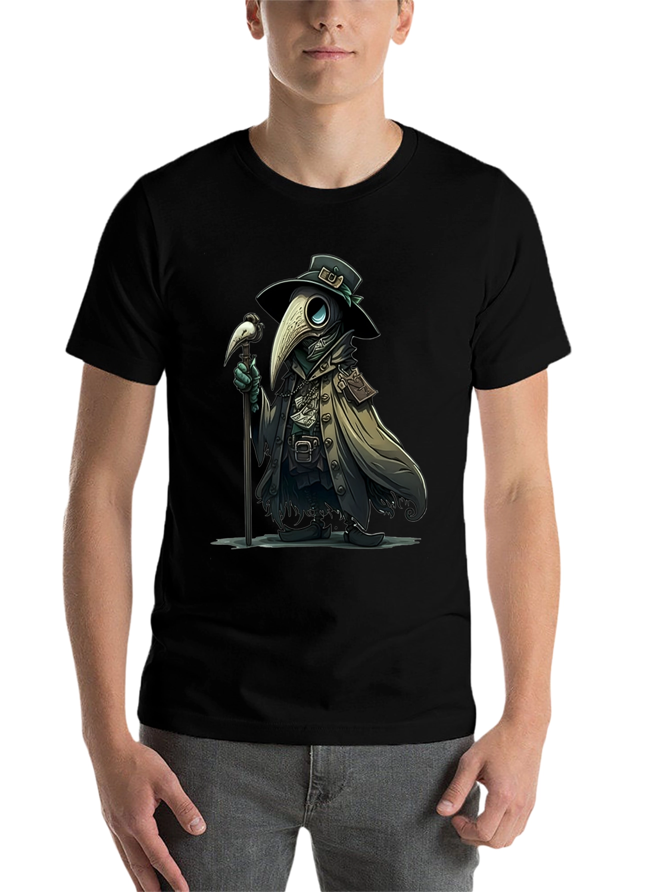 Black Plague Doctor T-Shirt - Unique Graphic Tee view 7