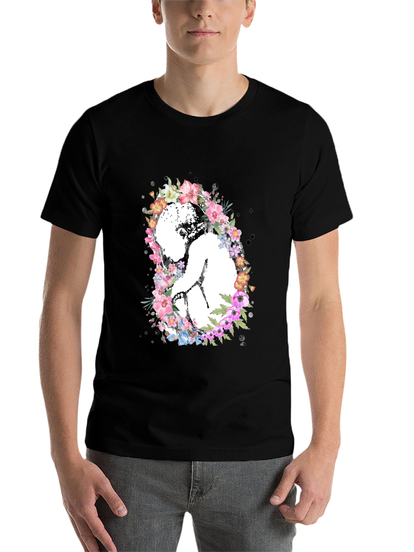 Black Floral Embryo Graphic Tee - Black Unisex T-Shirt view 7