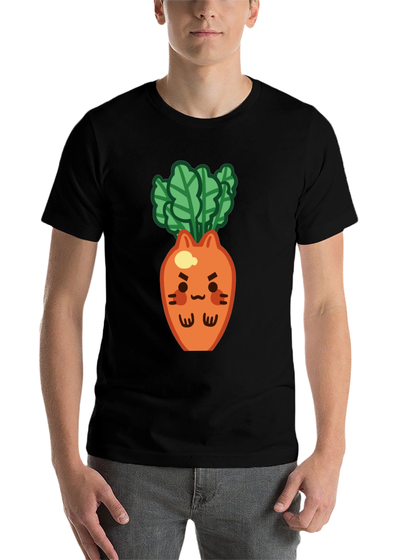 Black Cute Carrot Cat T-Shirt - Black, Unique Design view 7