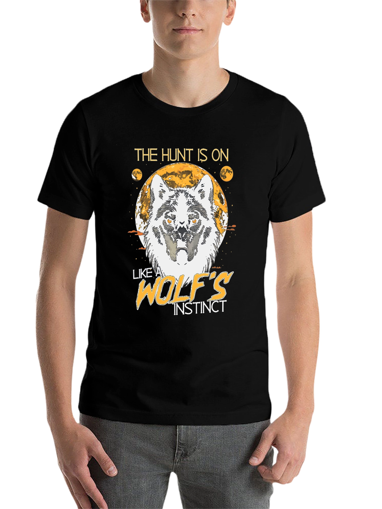 Black The Hunt Is On Wolf Instinct T-Shirt view 7