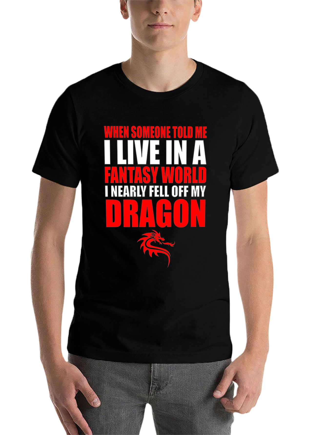 Black Fantasy World Dragon T-Shirt view 7