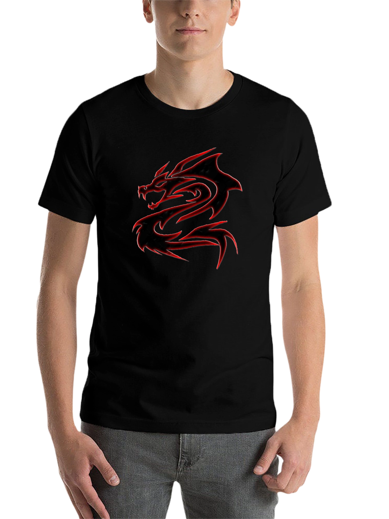 Black T-Shirt with Red Dragon Graphic - 7