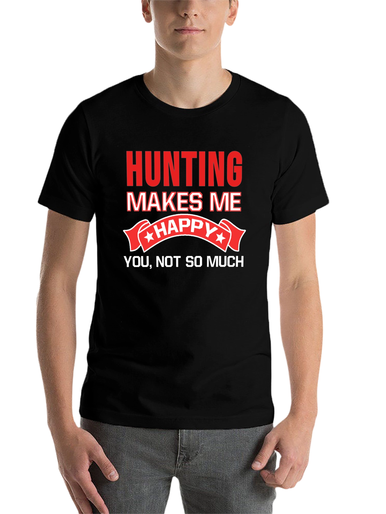 Black Hunting Makes Me Happy T-Shirt Funny Graphic Tee view 7