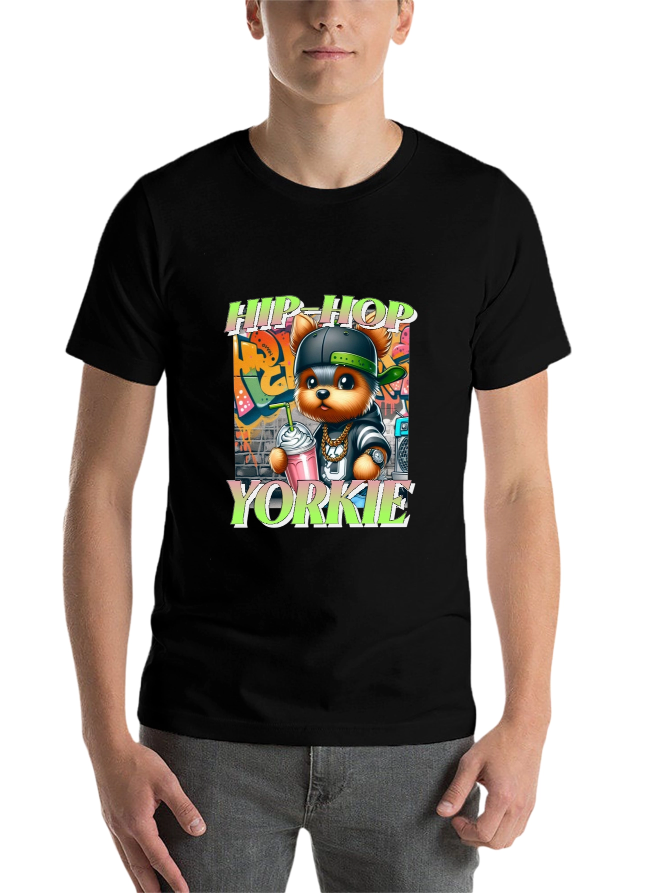 Black Hip-Hop Yorkie Graphic Tee view 7