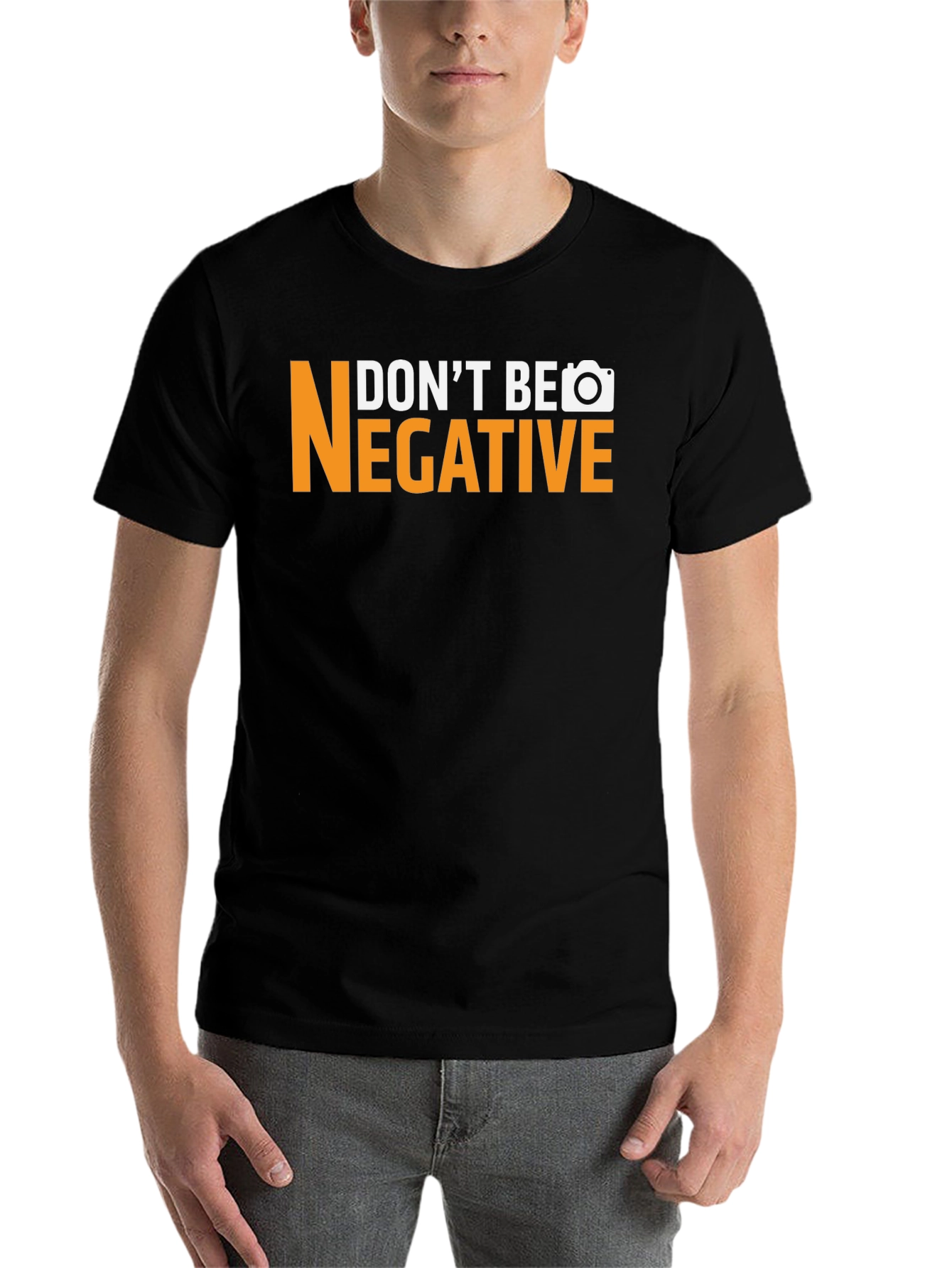 Black Don't Be Negative Funny Camera T-Shirt view 7