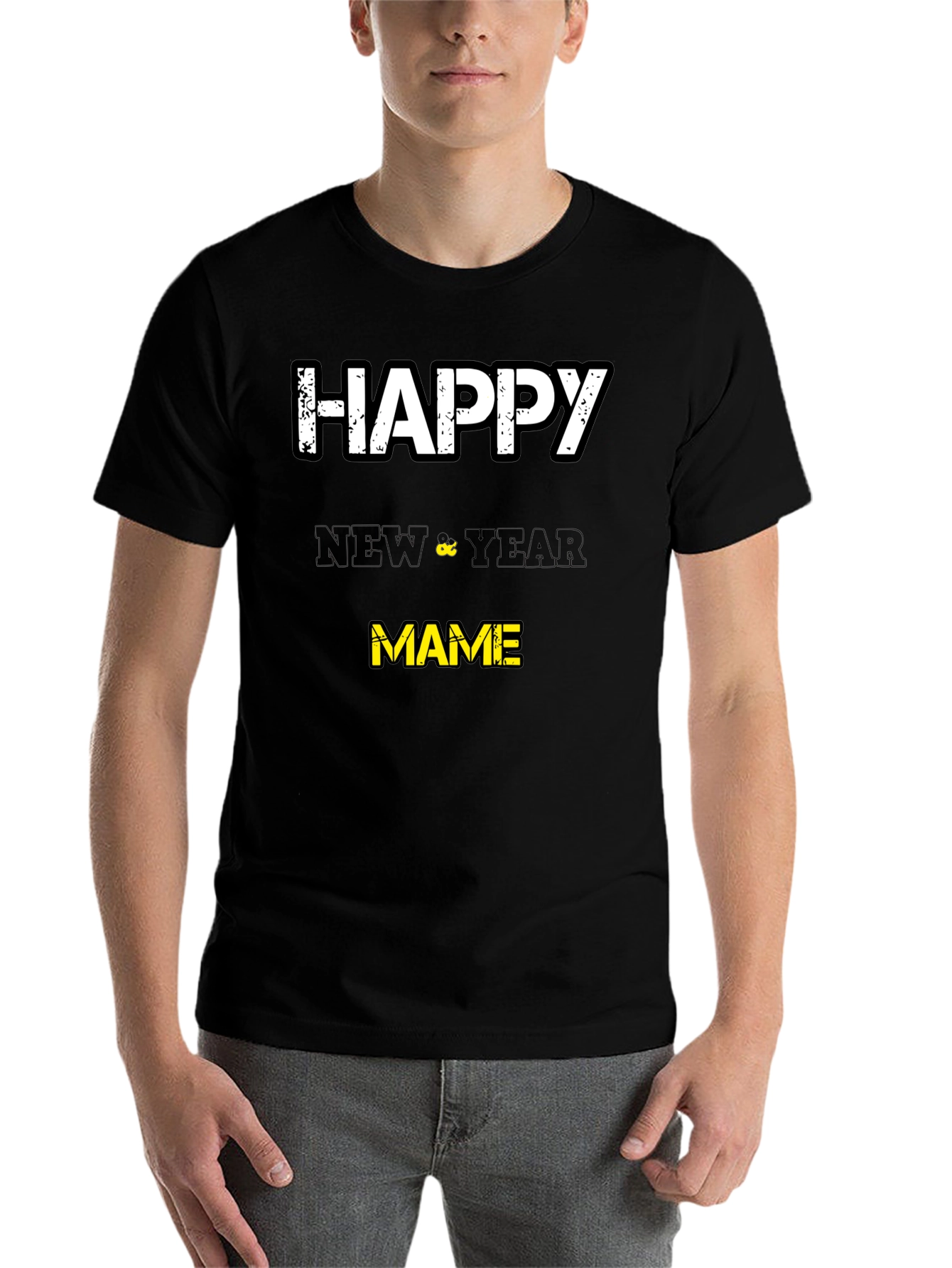 Black Happy New Year Mame T-Shirt - Black view 7