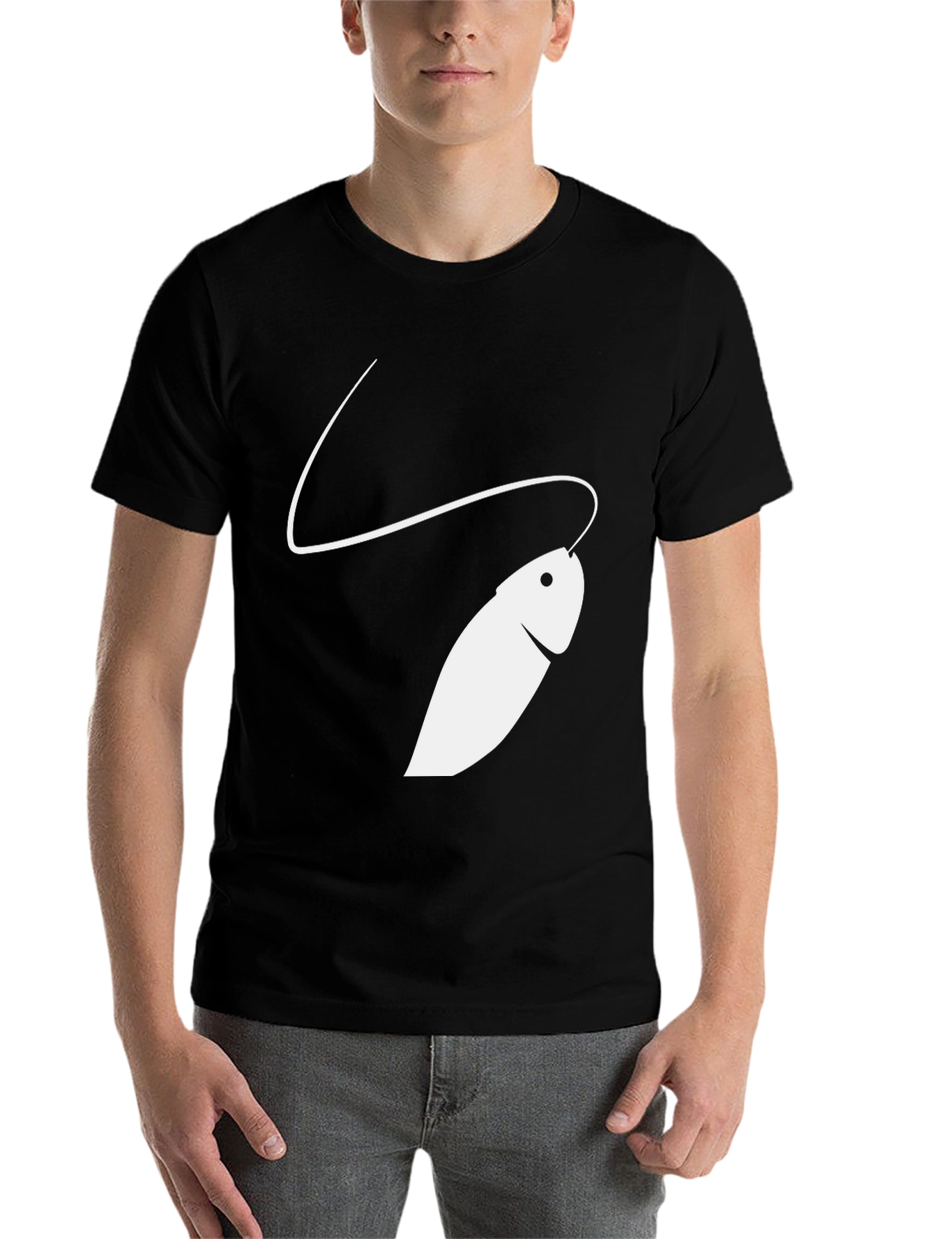 Black Minimalist Fish Graphic Tee - Black view 7
