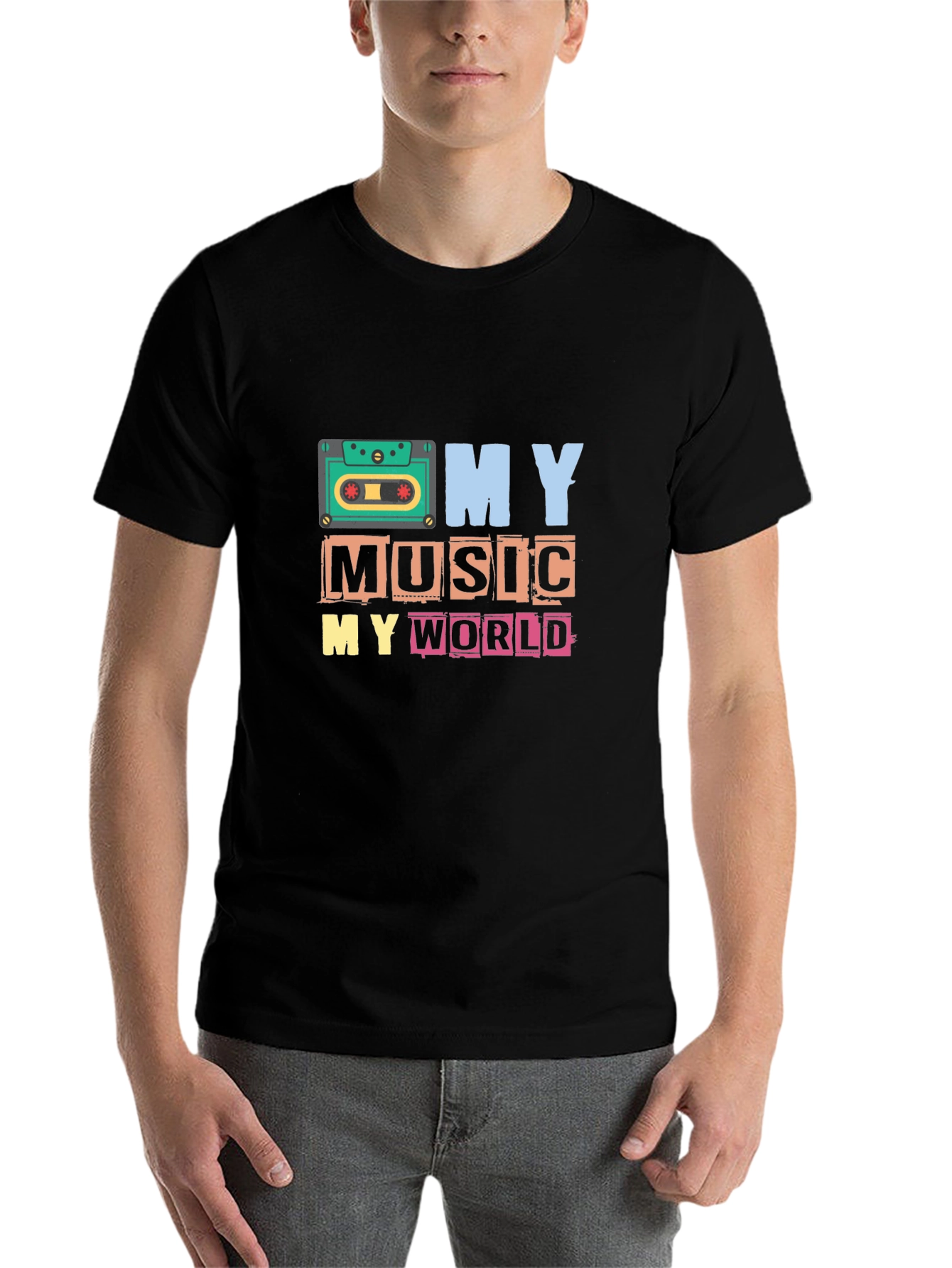Black My Music My World Graphic Tee - Retro Cassette T-Shirt view 7