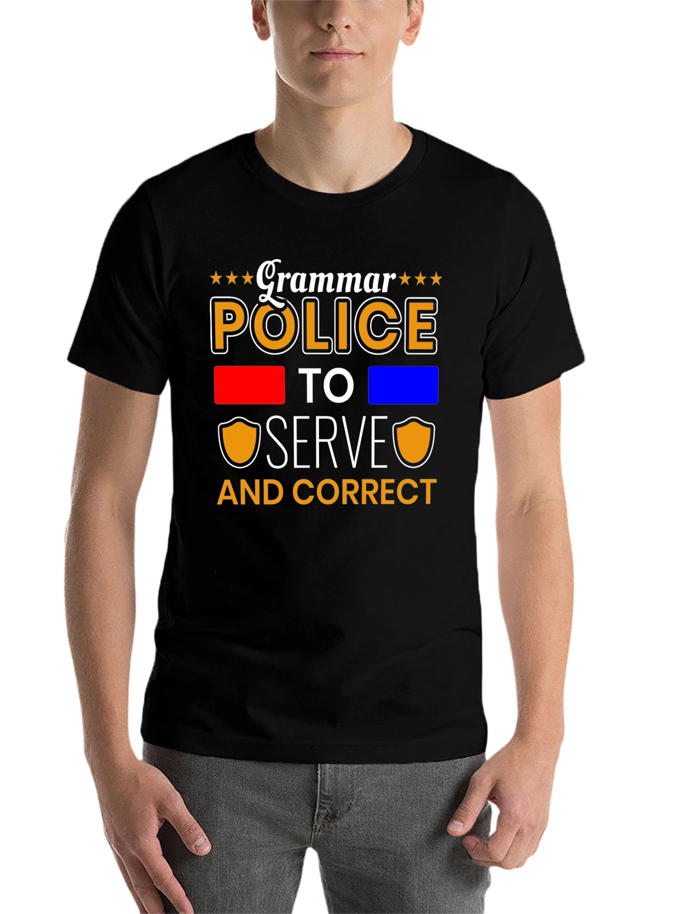 Black Grammar Police Serve & Correct T-Shirt view 7