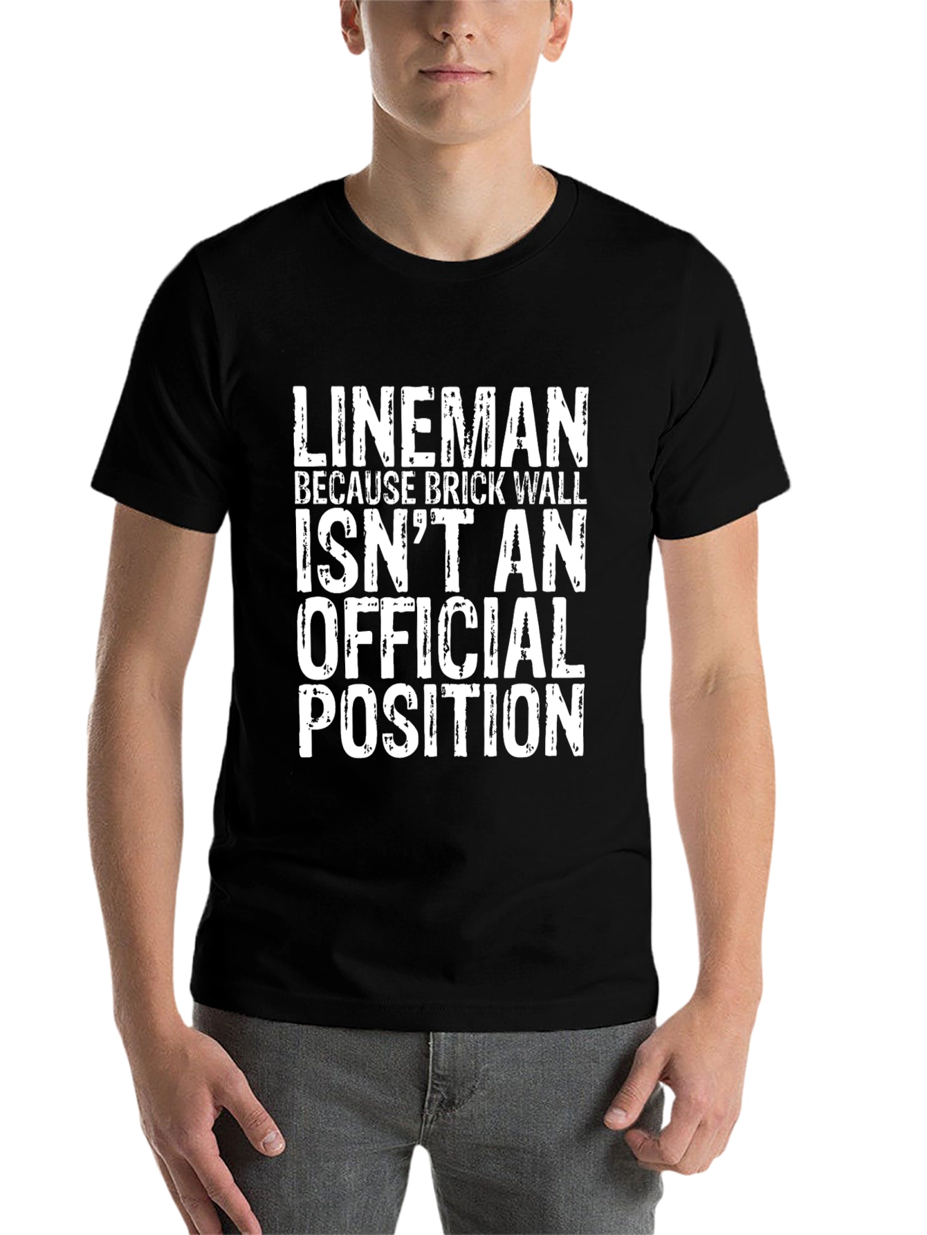 Black Lineman Brick Wall Funny T-Shirt view 7