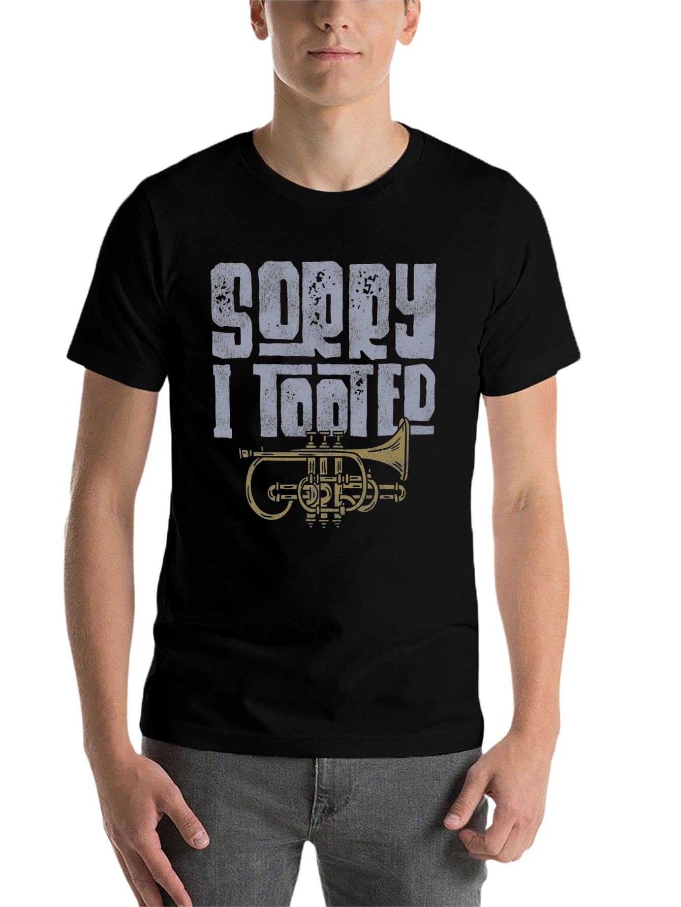 Black Sorry I Tooted T-Shirt - Funny Trumpet Design view 7