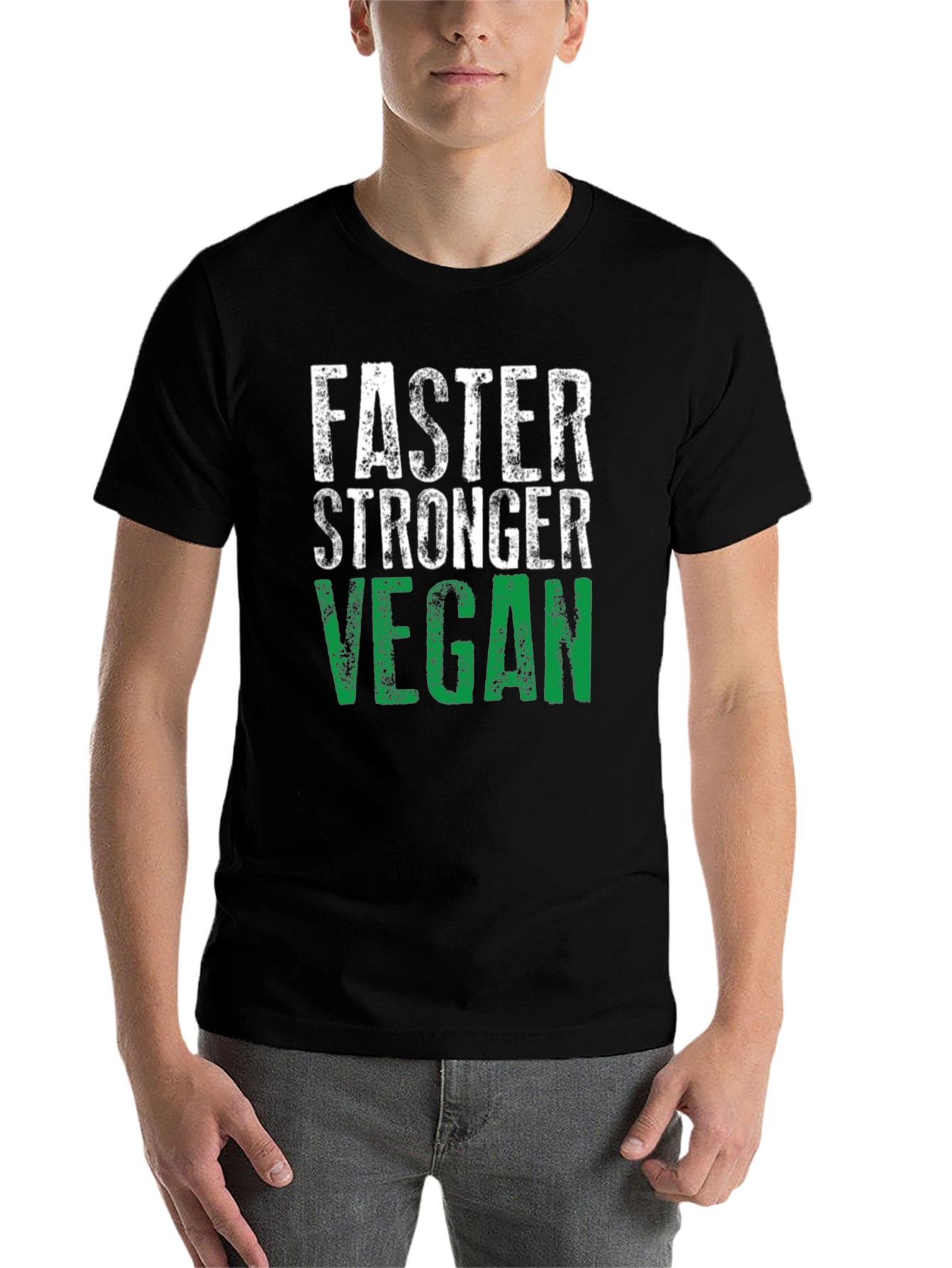 Black Faster Stronger Vegan T-Shirt - Athletic Fit view 7