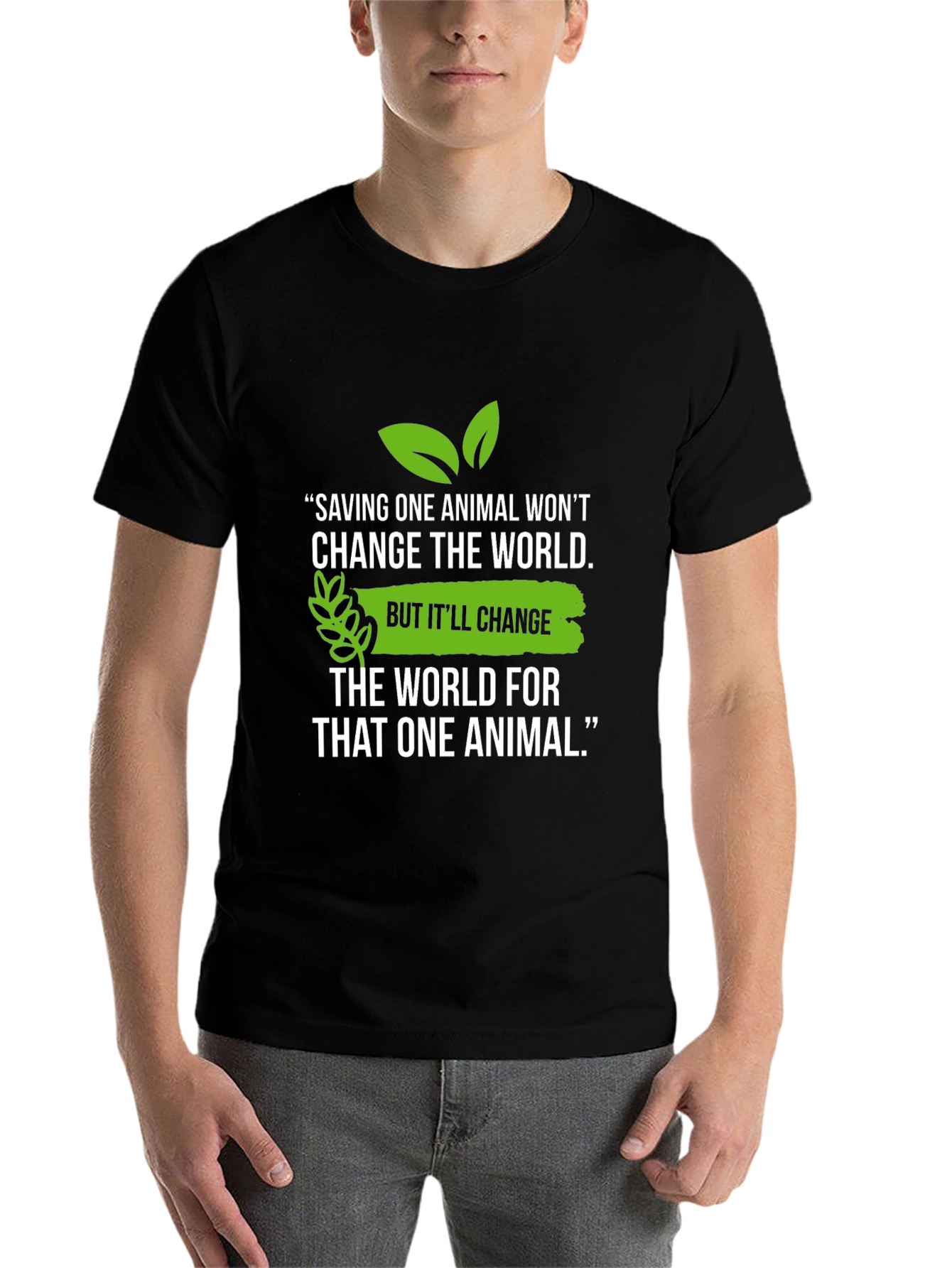 Black Vegan Animal Lover T-Shirt - Save One Animal view 7