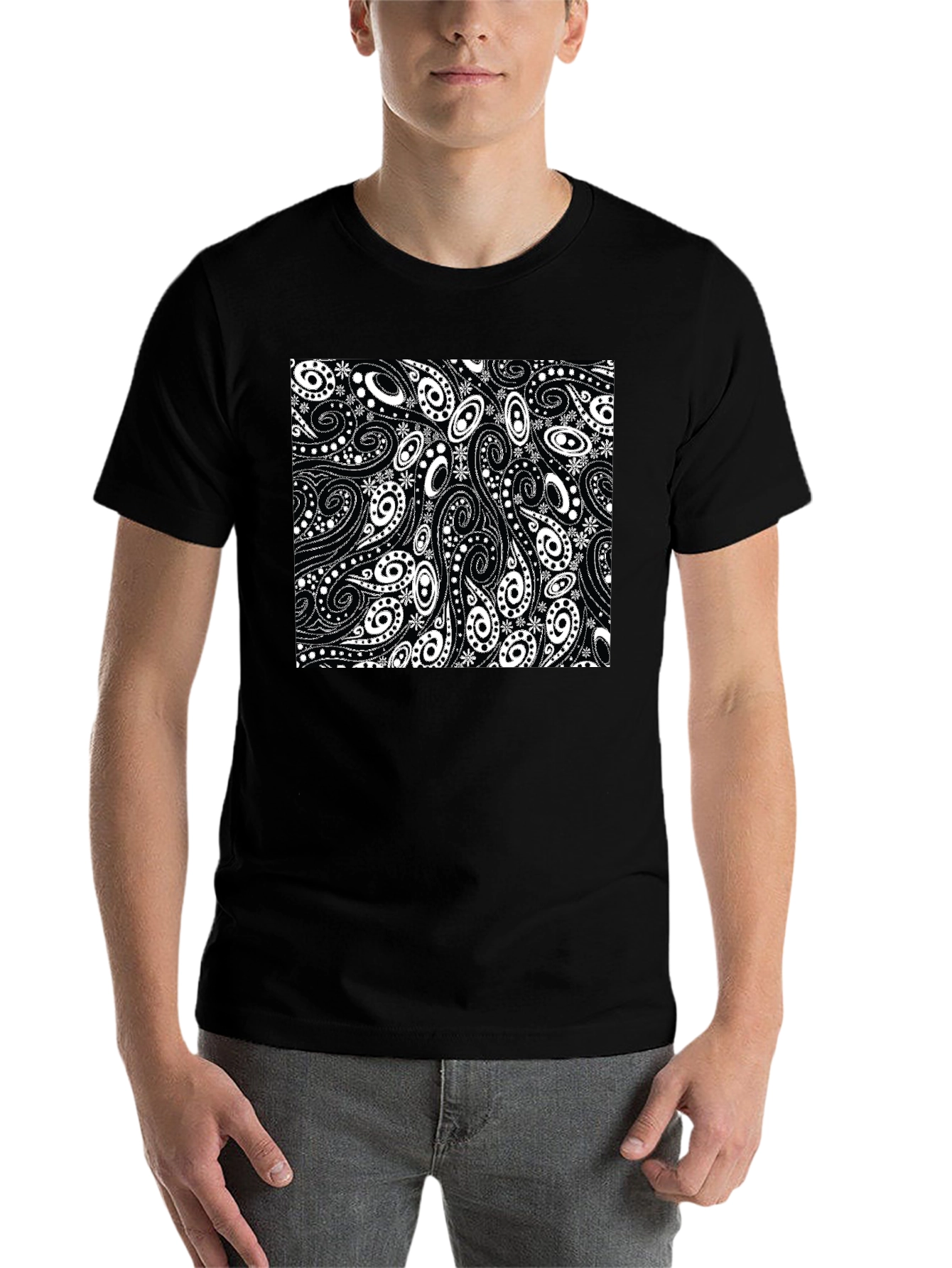 Black Paisley Pattern Black T-Shirt view 7