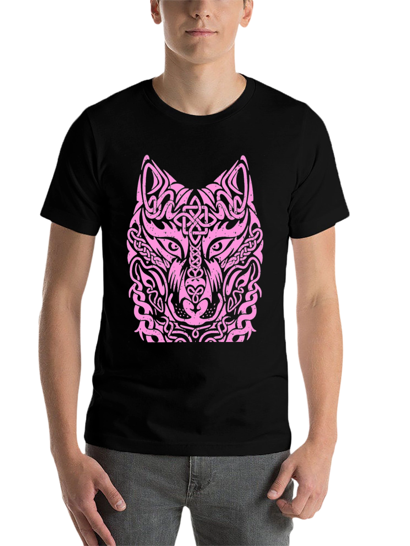 Black Wolf Head Graphic Tee - Unique Tribal Design view 7