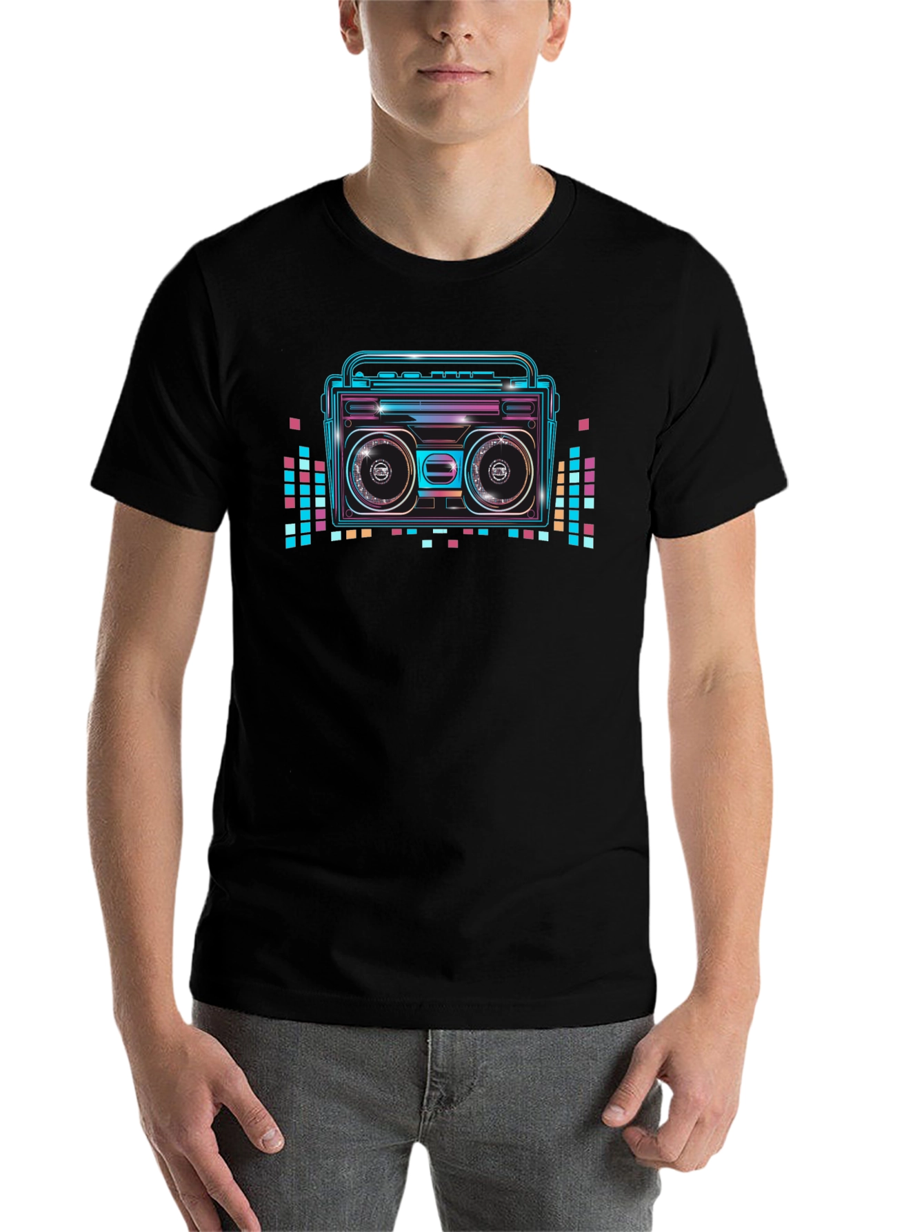 Black Retro Boombox Graphic T-Shirt - Vintage 80s Style view 7