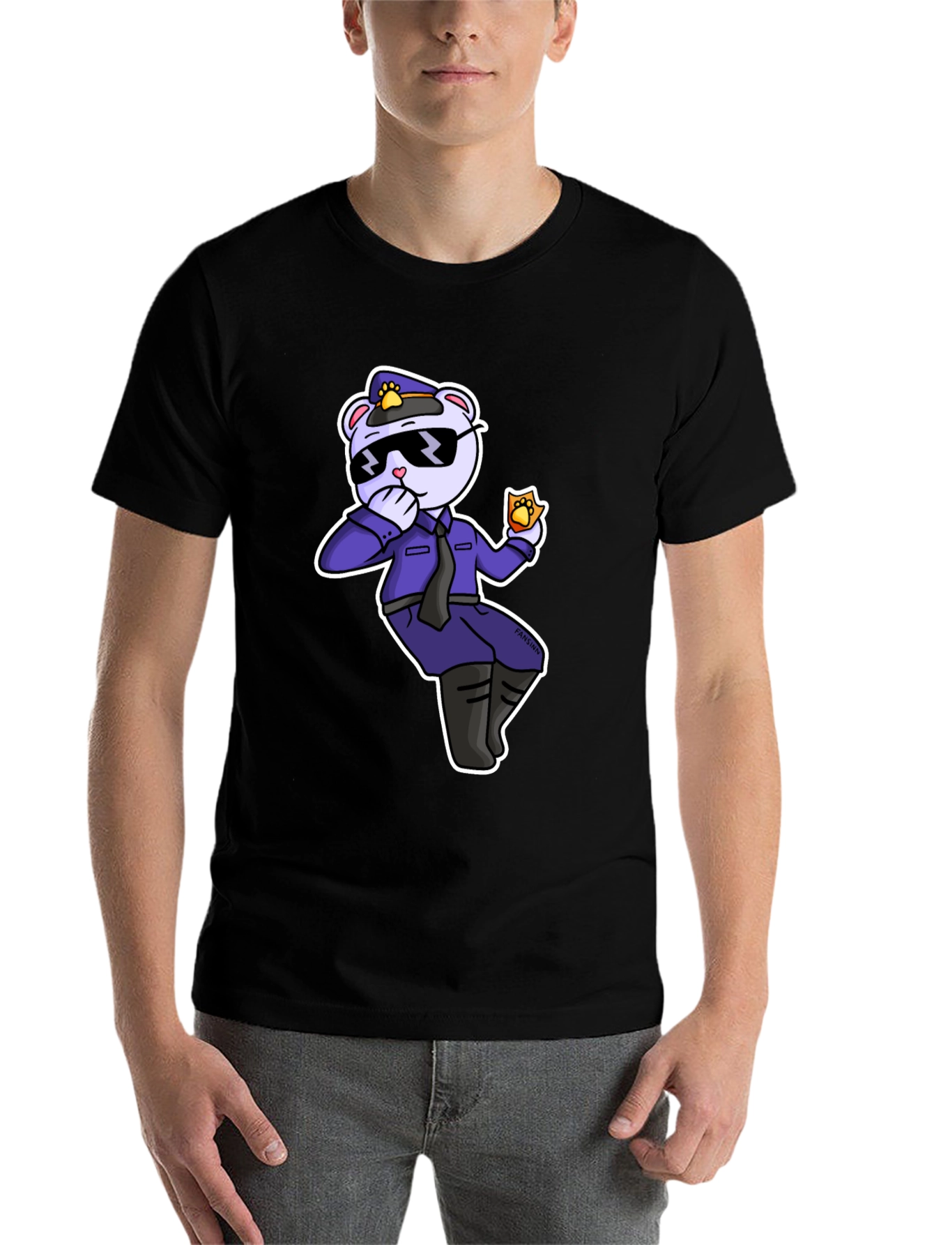 Black Cool Cartoon Bear Police T-Shirt view 7
