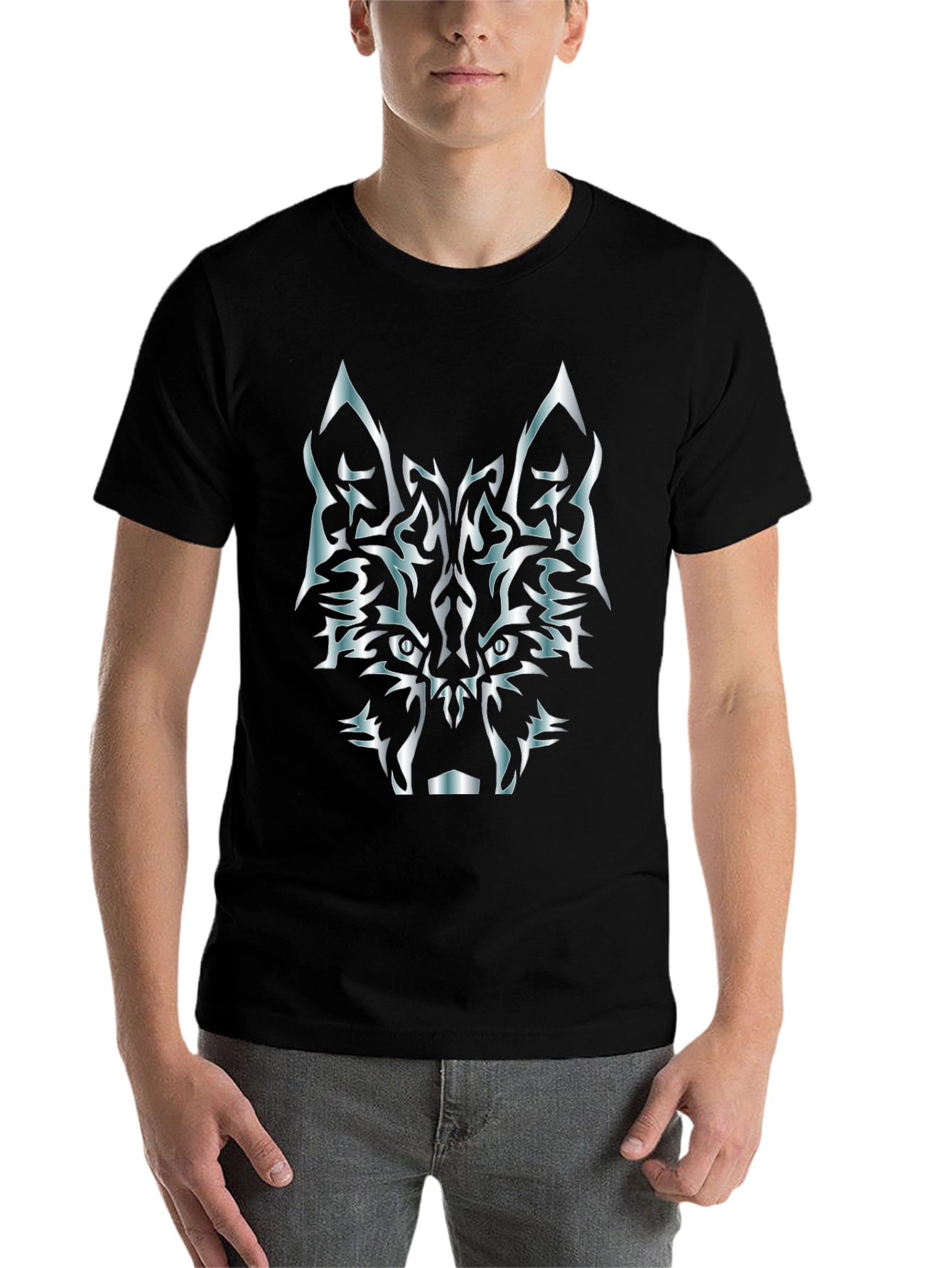 Black Tribal Wolf T-Shirt - Black Graphic Tee view 7