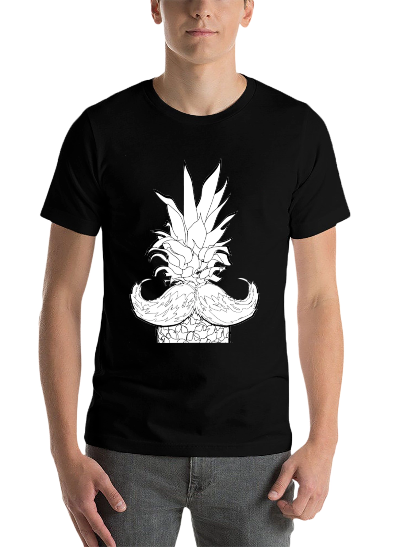 Black Pineapple Mustache Graphic T-Shirt - Black view 7