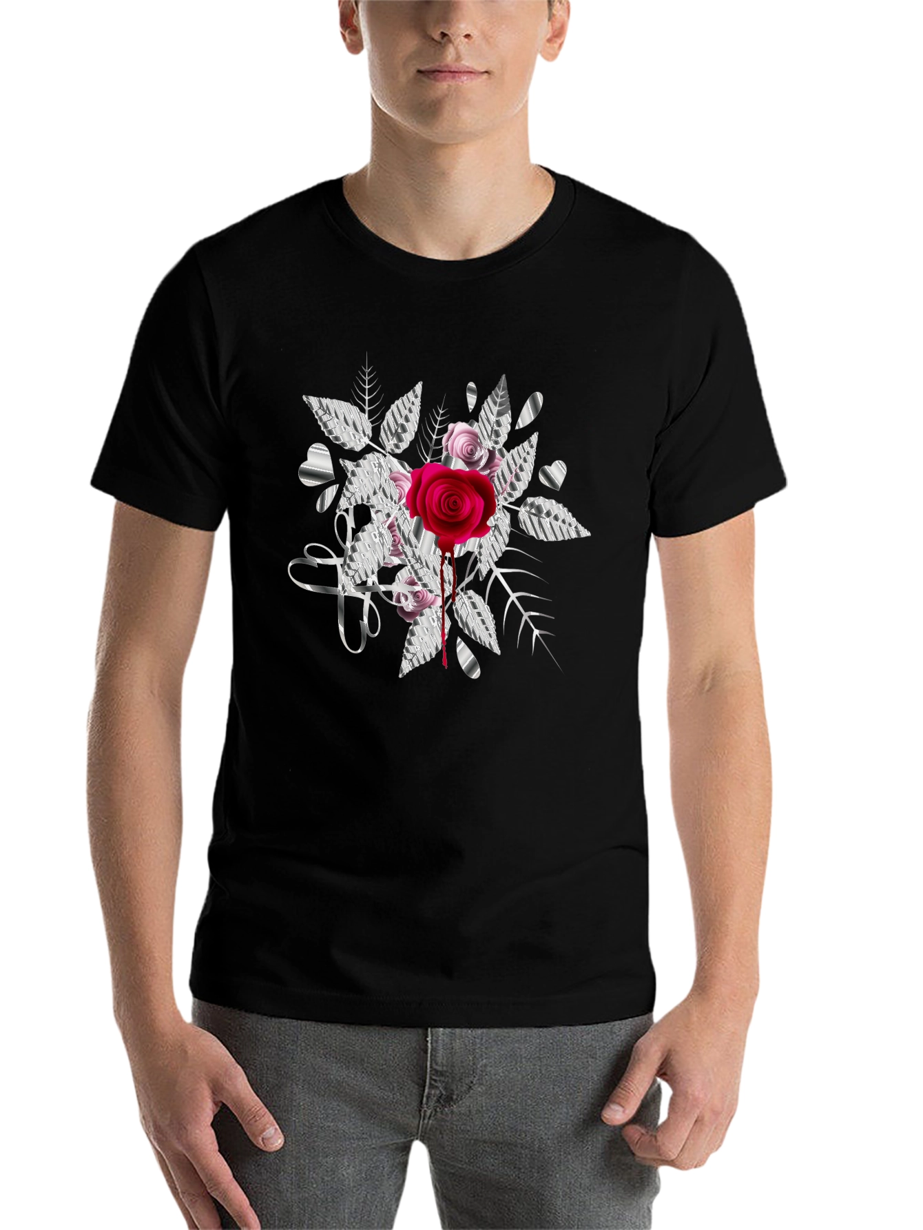 Black Rose & Hearts Graphic Print Black Tee view 7