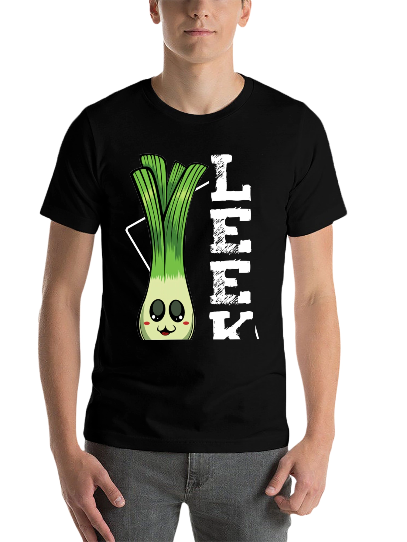 Black Funny Leek Cartoon T-Shirt view 7
