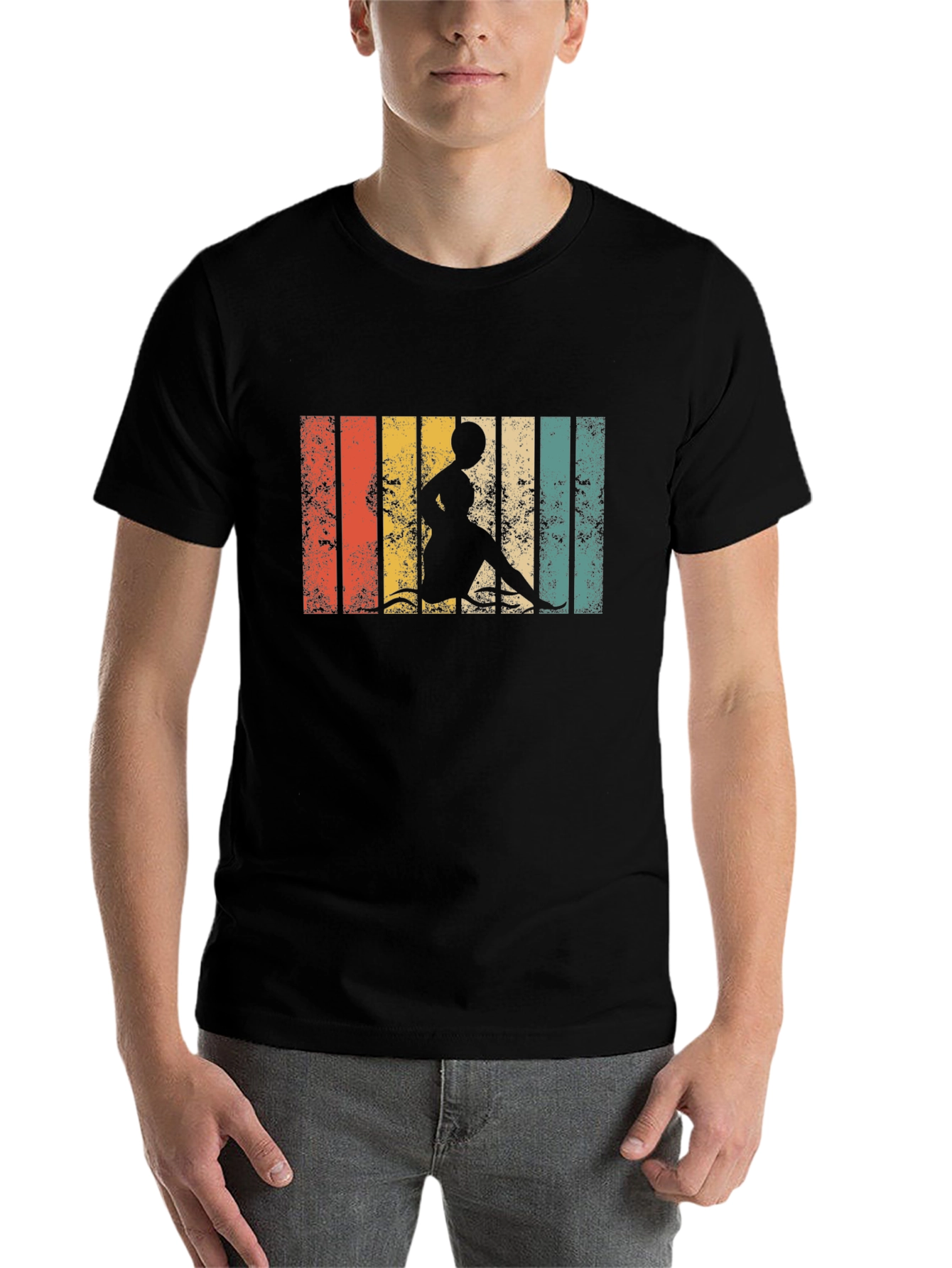 Black Retro Striped Woman Kayaking T-Shirt view 7
