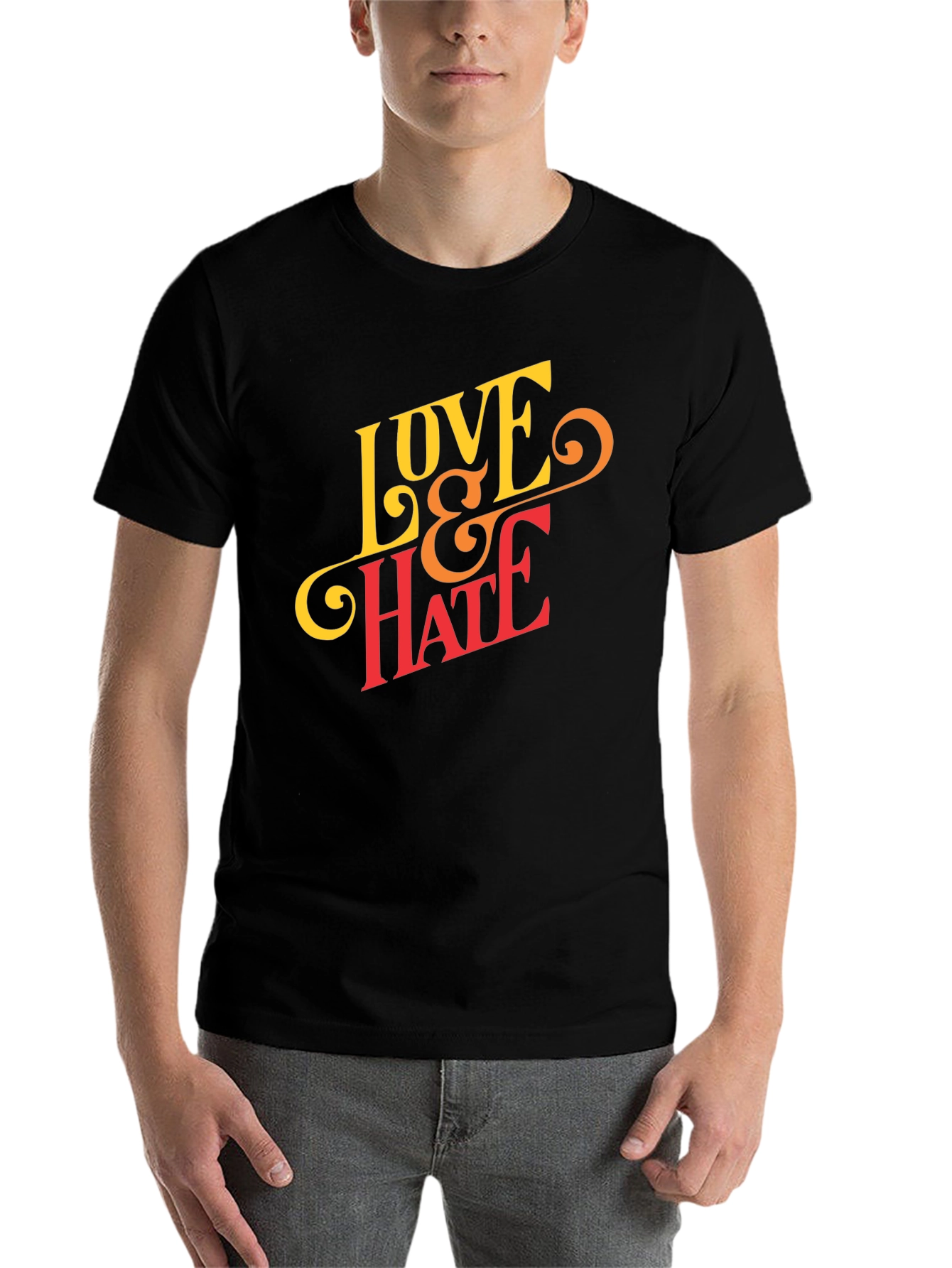 Black Love & Hate Graphic Tee - Casual Black T-Shirt view 7
